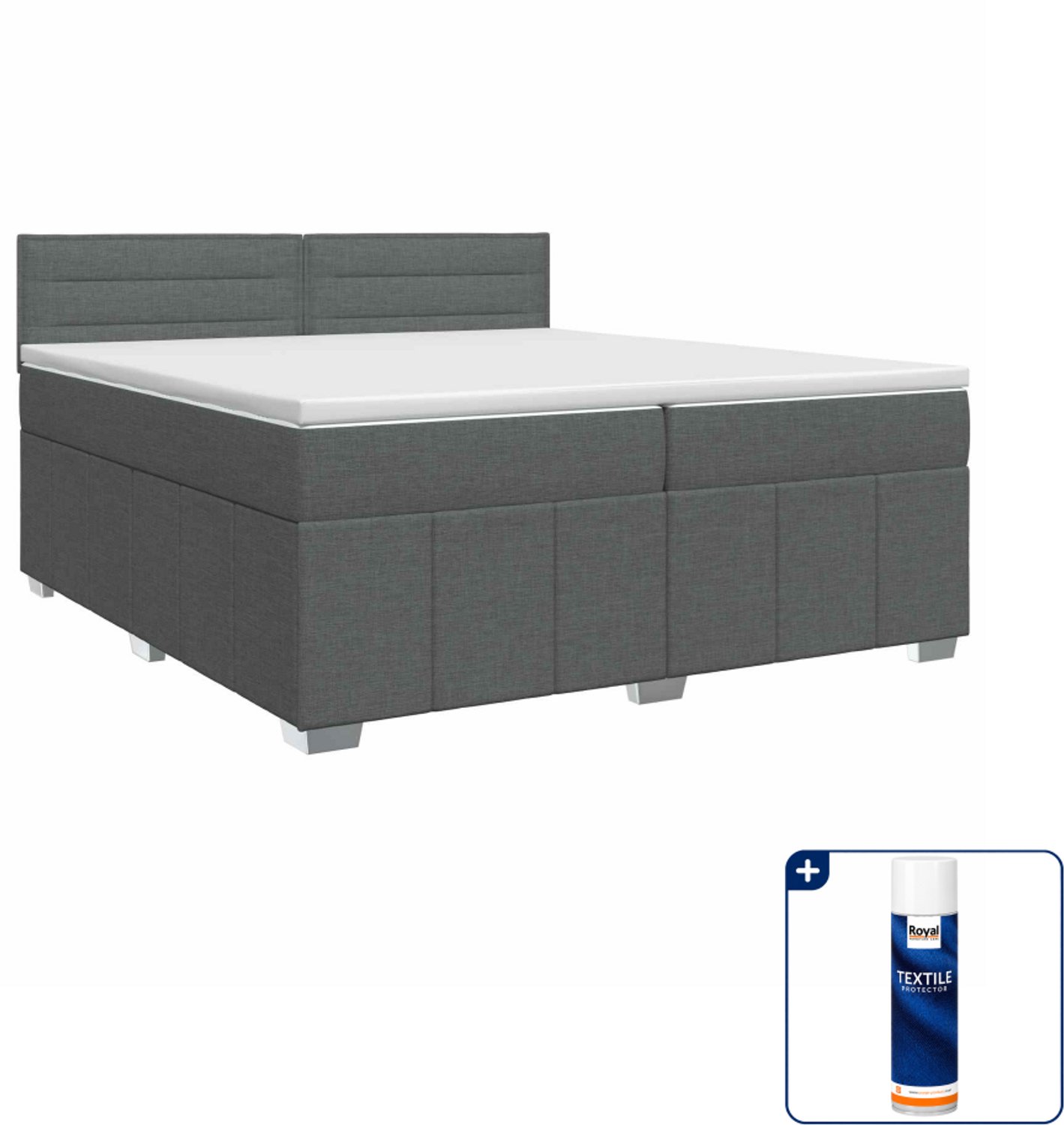 vidaXL boxspringbed - 200 x 200 cm - stof - donkergrijs - Inclusief textielbeschermer 500 ml Donker Grijn