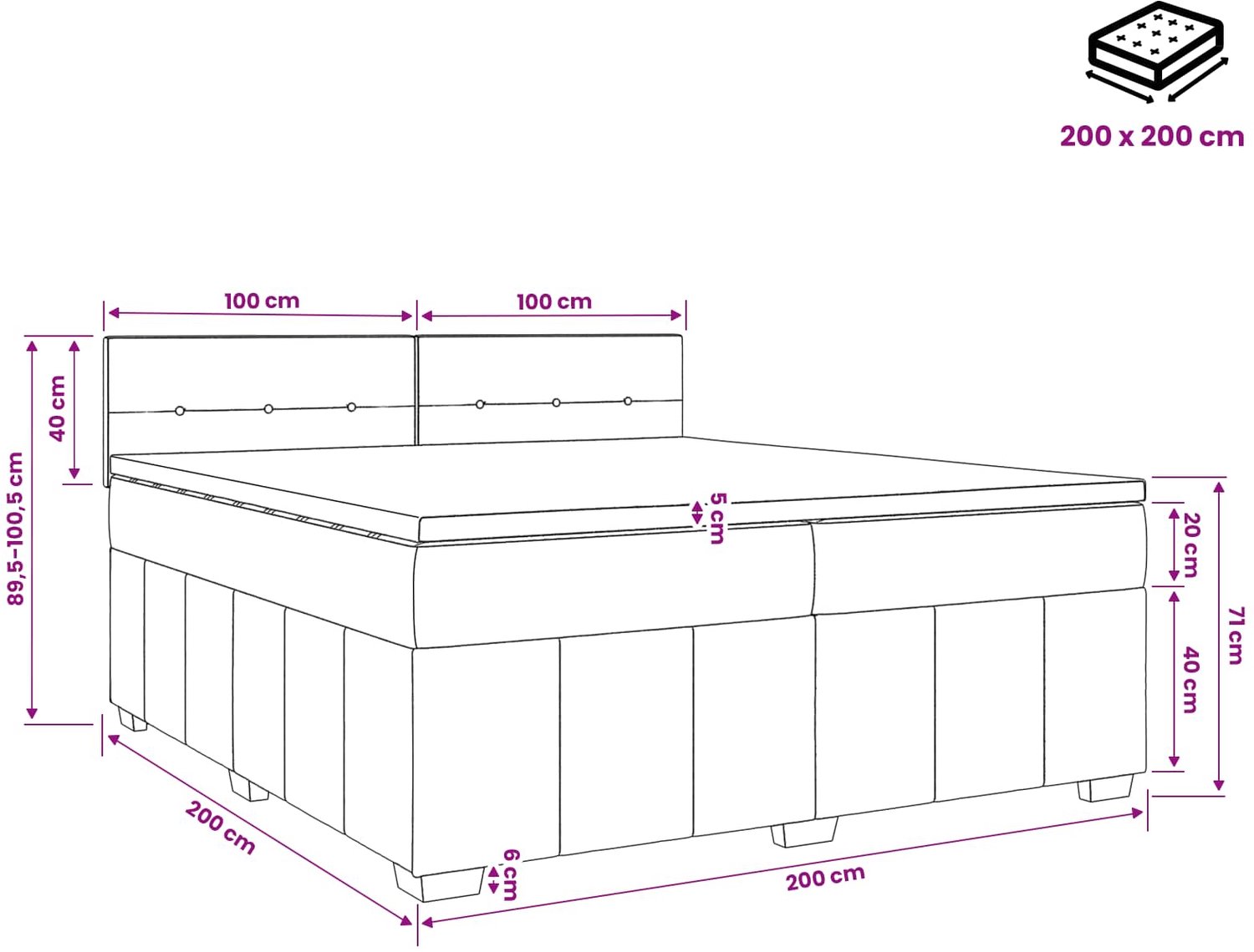 vidaXL boxspringbed - 200 x 200 cm - blauw - Inclusief textielbeschermer 500 ml