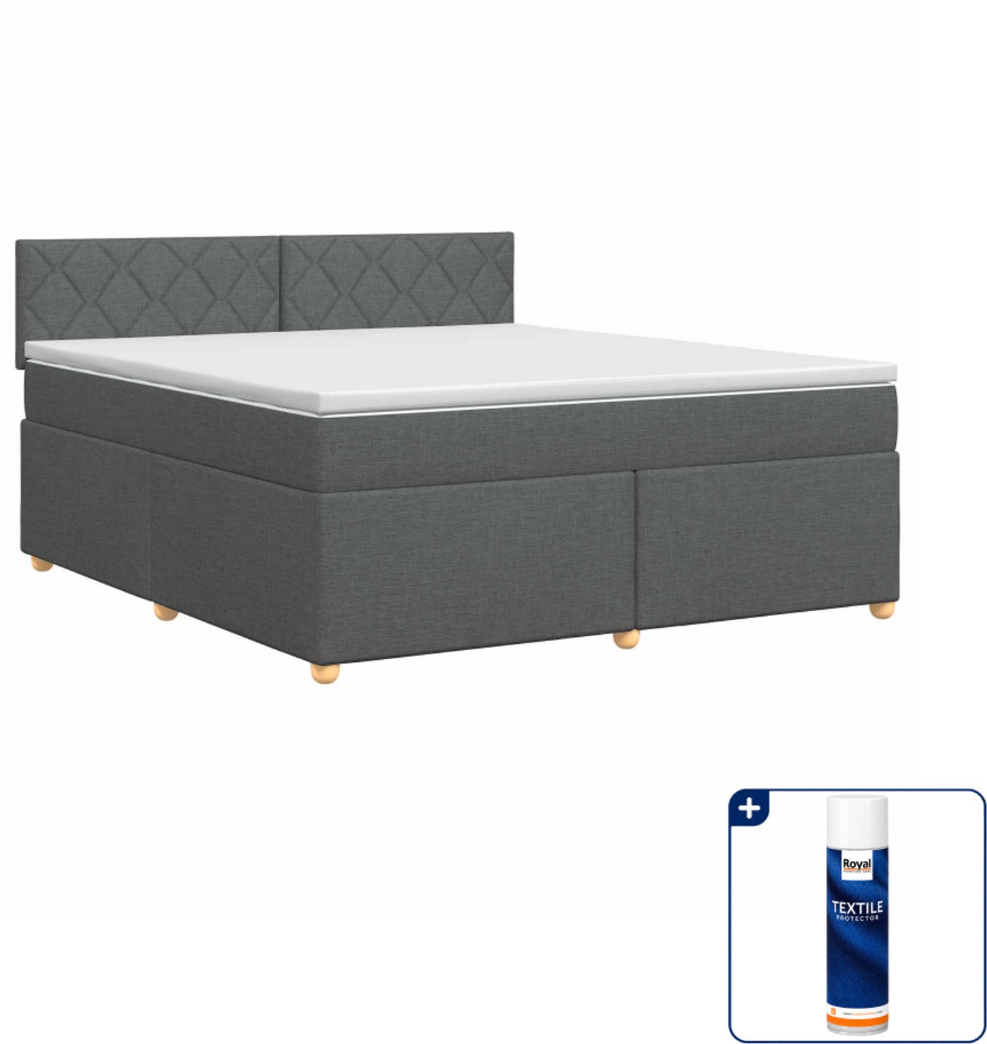 vidaXL boxspringbed - Kingsize - 180 x 200 cm - donkergrijs - Inclusief textielbeschermer 500 ml Donker Grijn