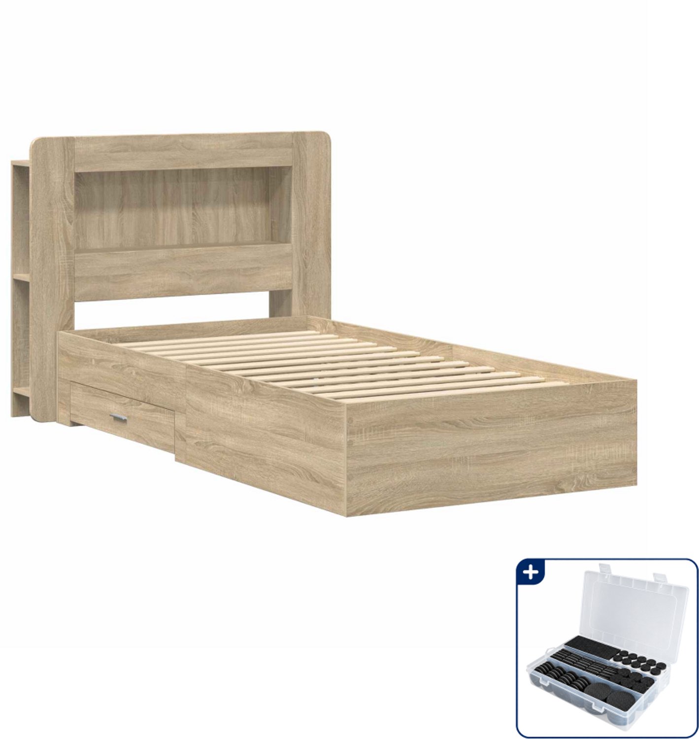 vidaXL bedframe met opslag - 100 x 200 cm - bewerkt hout - sonoma eiken - Inclusief antikrasvilt 177-delig