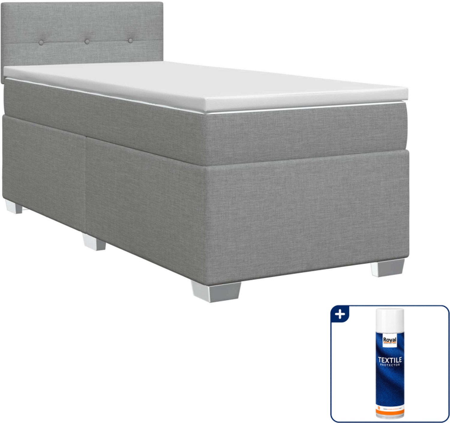 vidaXL boxspringbed met matras - 100 x 200 cm - stof - lichtgrijs - Inclusief textielbeschermer 500 ml
