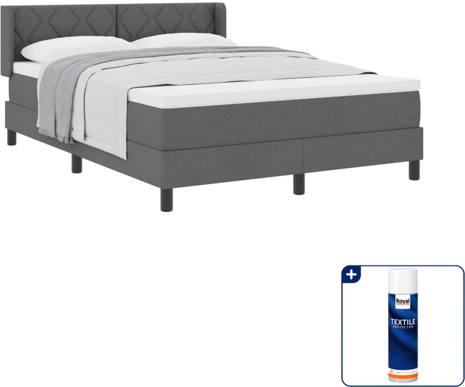 vidaXL boxspringbed - Small double - 140 x 200 cm - donkergrijs - Inclusief textielbeschermer 500 ml