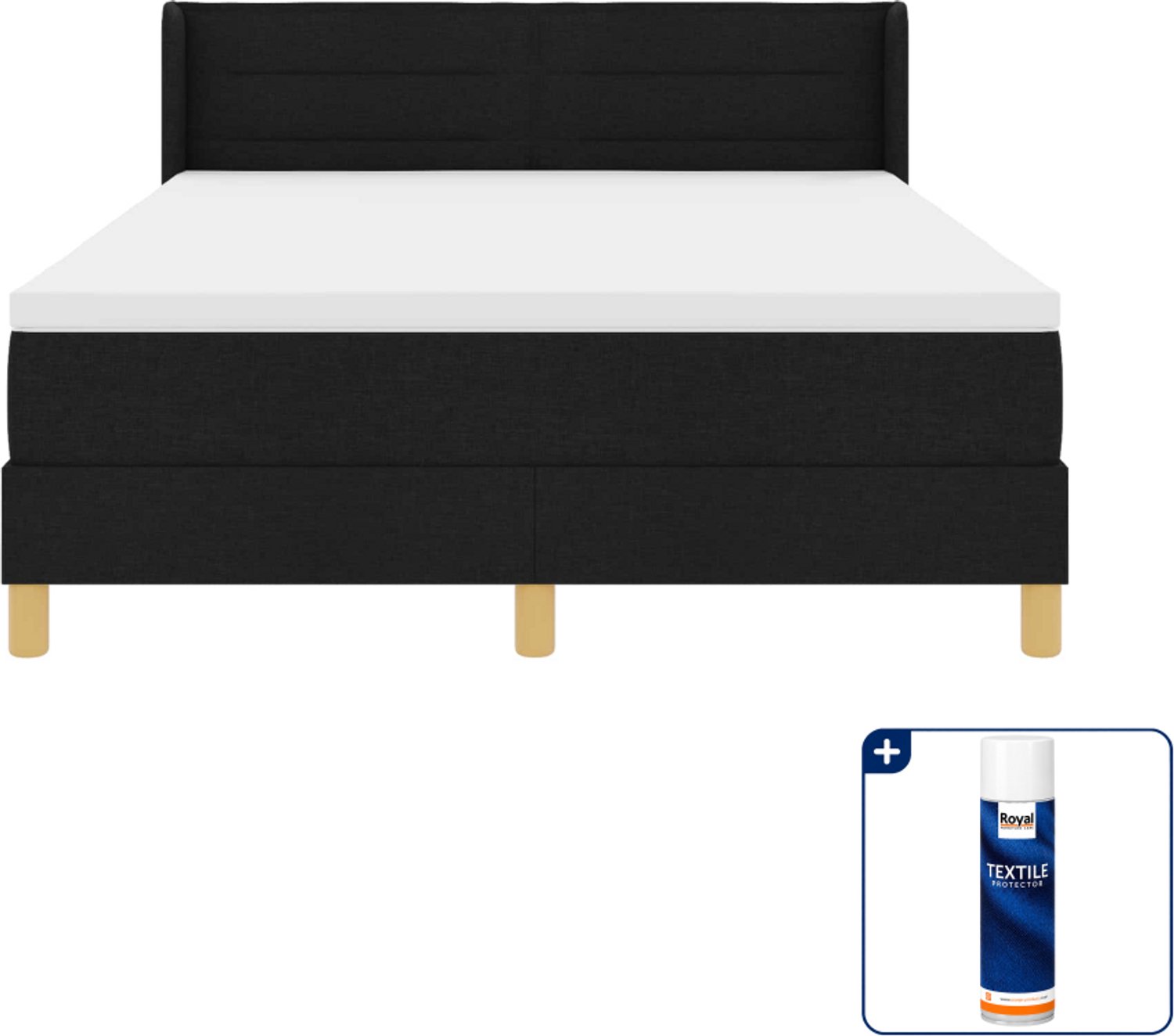 vidaXL boxspringbed - queensize - 200 x 160 cm - zwart - Inclusief textielbeschermer 500 ml