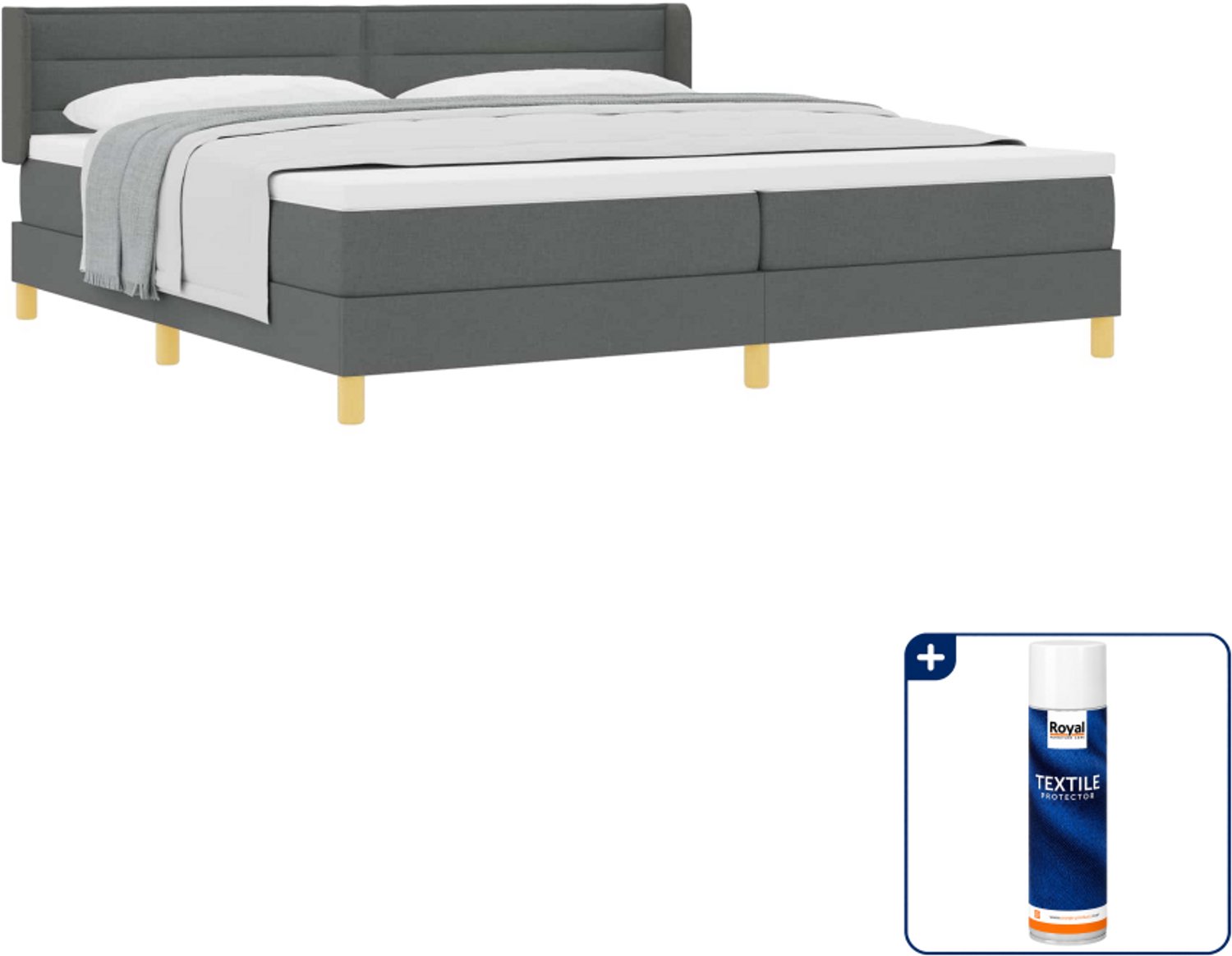 vidaXL boxspringbed met matras - 200 x 200 cm - stof - donkergrijs - Inclusief textielbeschermer 500 ml