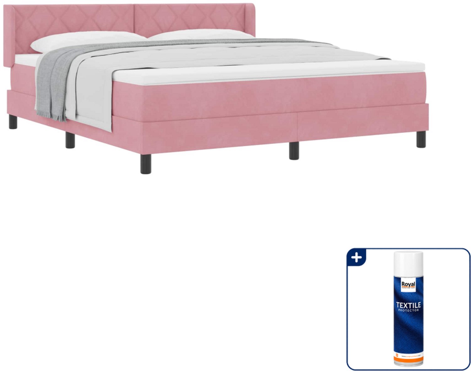 vidaXL Kingsize boxspringbed - 180 x 200 cm - roze - Inclusief textielbeschermer 500 ml
