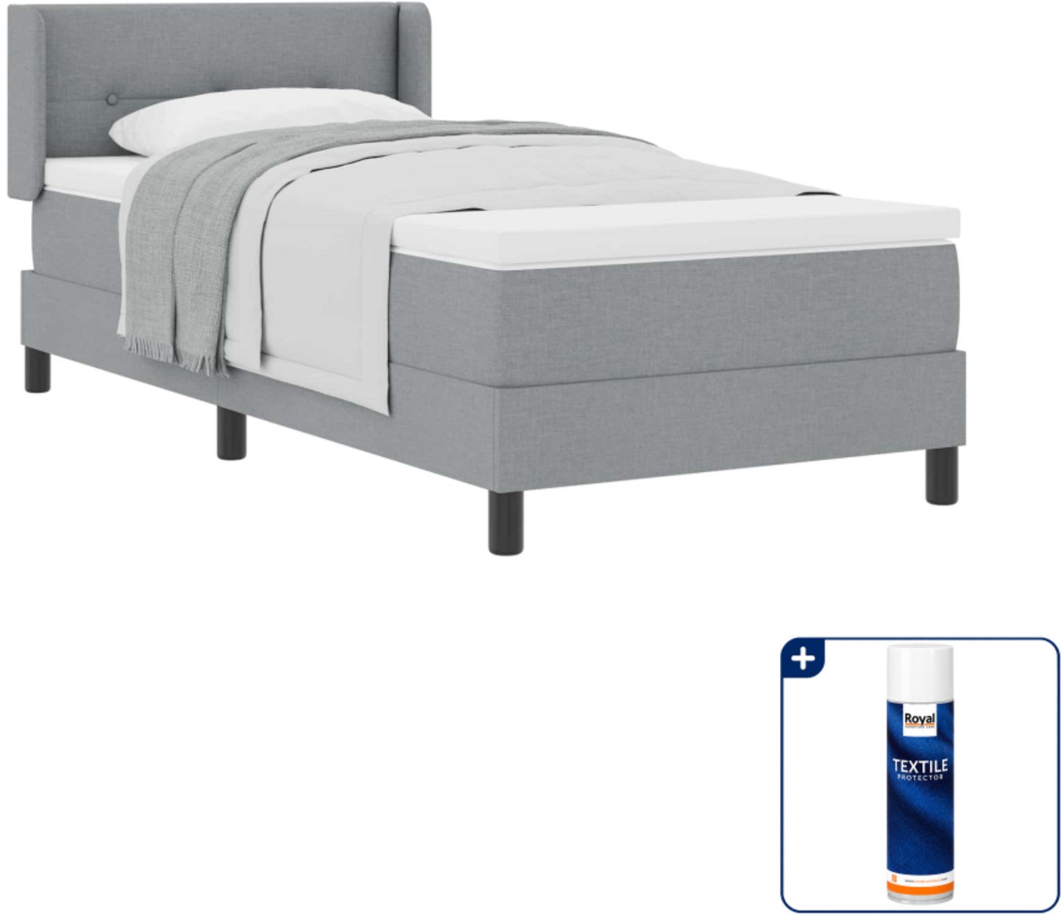 vidaXL boxspringbed - 200 x 200 cm - lichtgrijs - Inclusief textielbeschermer 500 ml