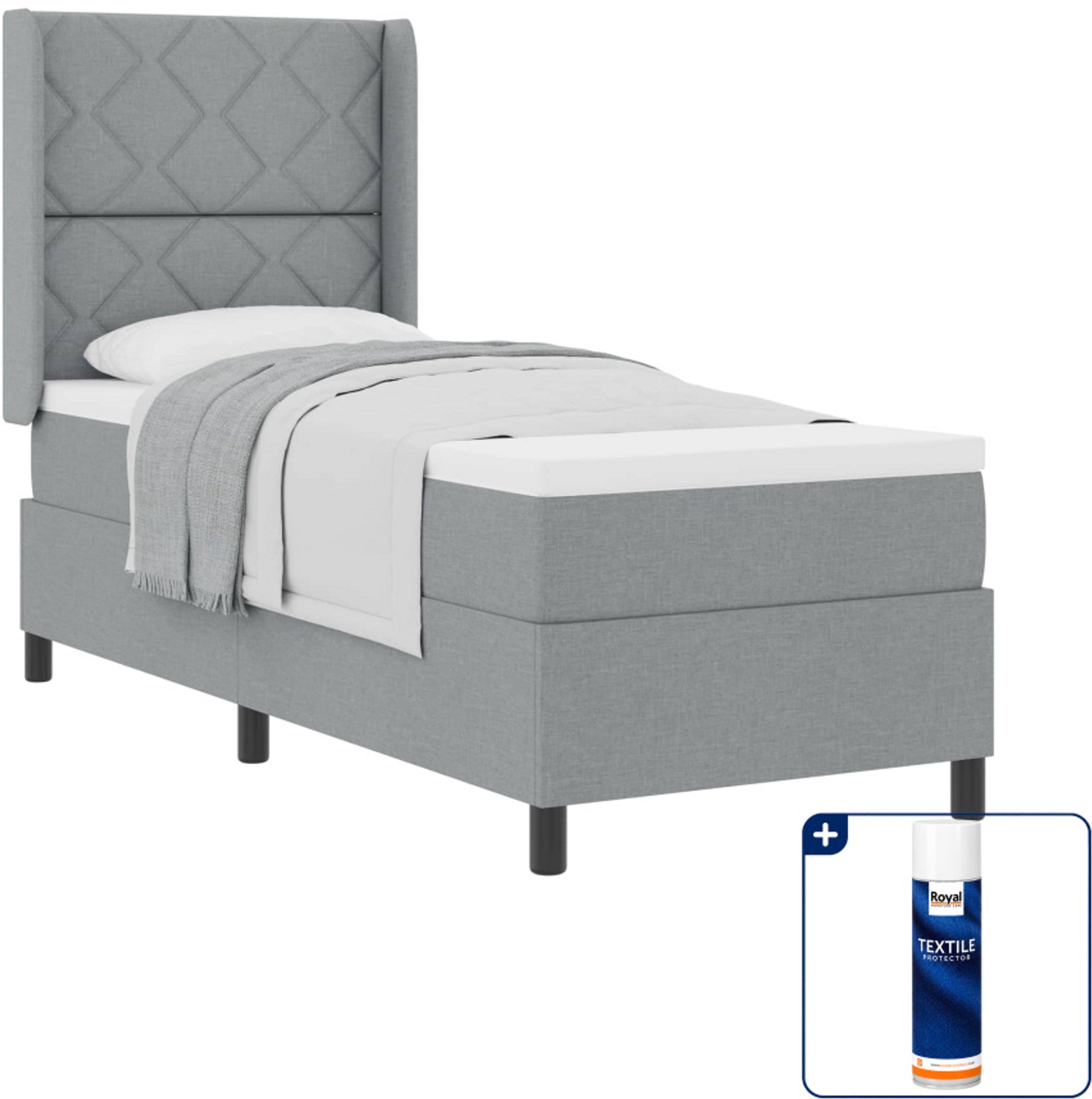 vidaXL boxspringbed - 80 x 200 cm - stof - lichtgrijs - Inclusief textielbeschermer 500 ml