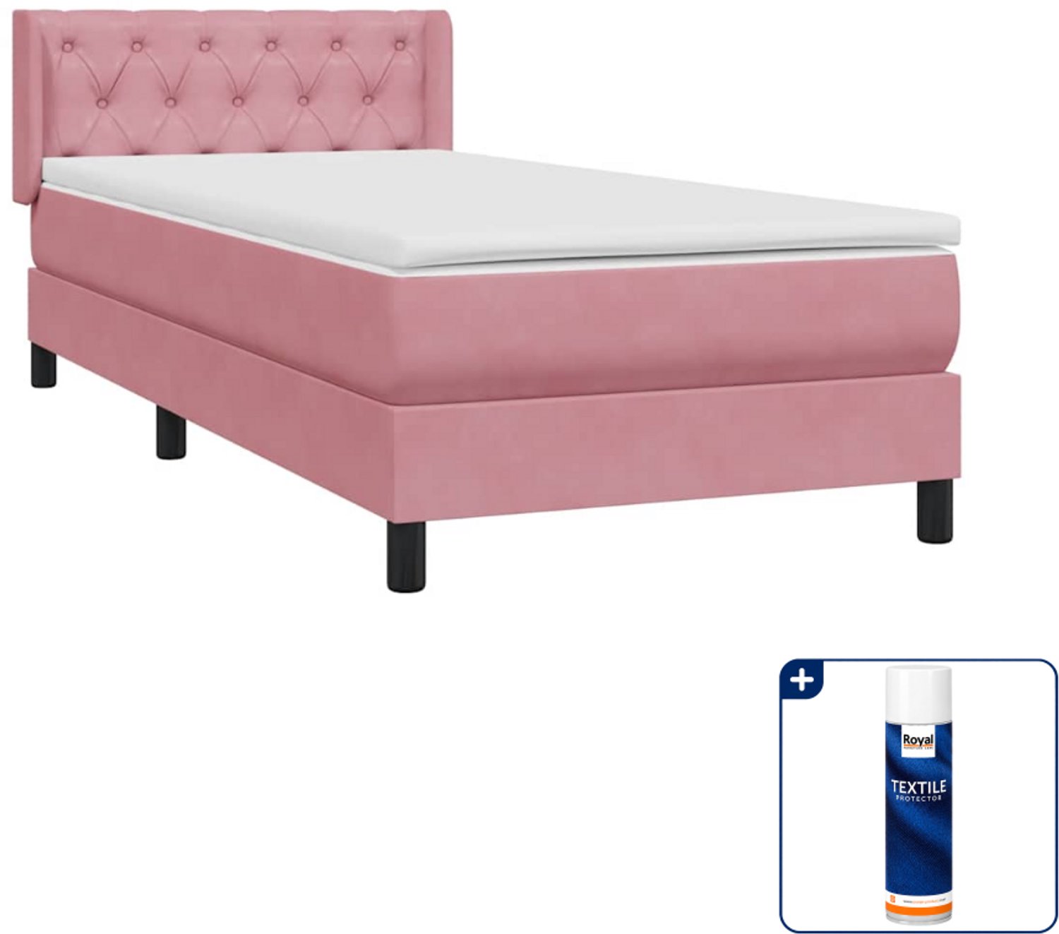 vidaXL boxspring met matras 80 x 220 cm - fluweel - roze - Inclusief textielbeschermer 500 ml