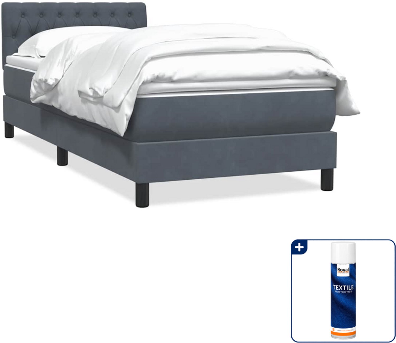 vidaXL boxspring met matras 80 x 220 cm - fluweel - donkergrijs - Inclusief textielbeschermer 500 ml Wit