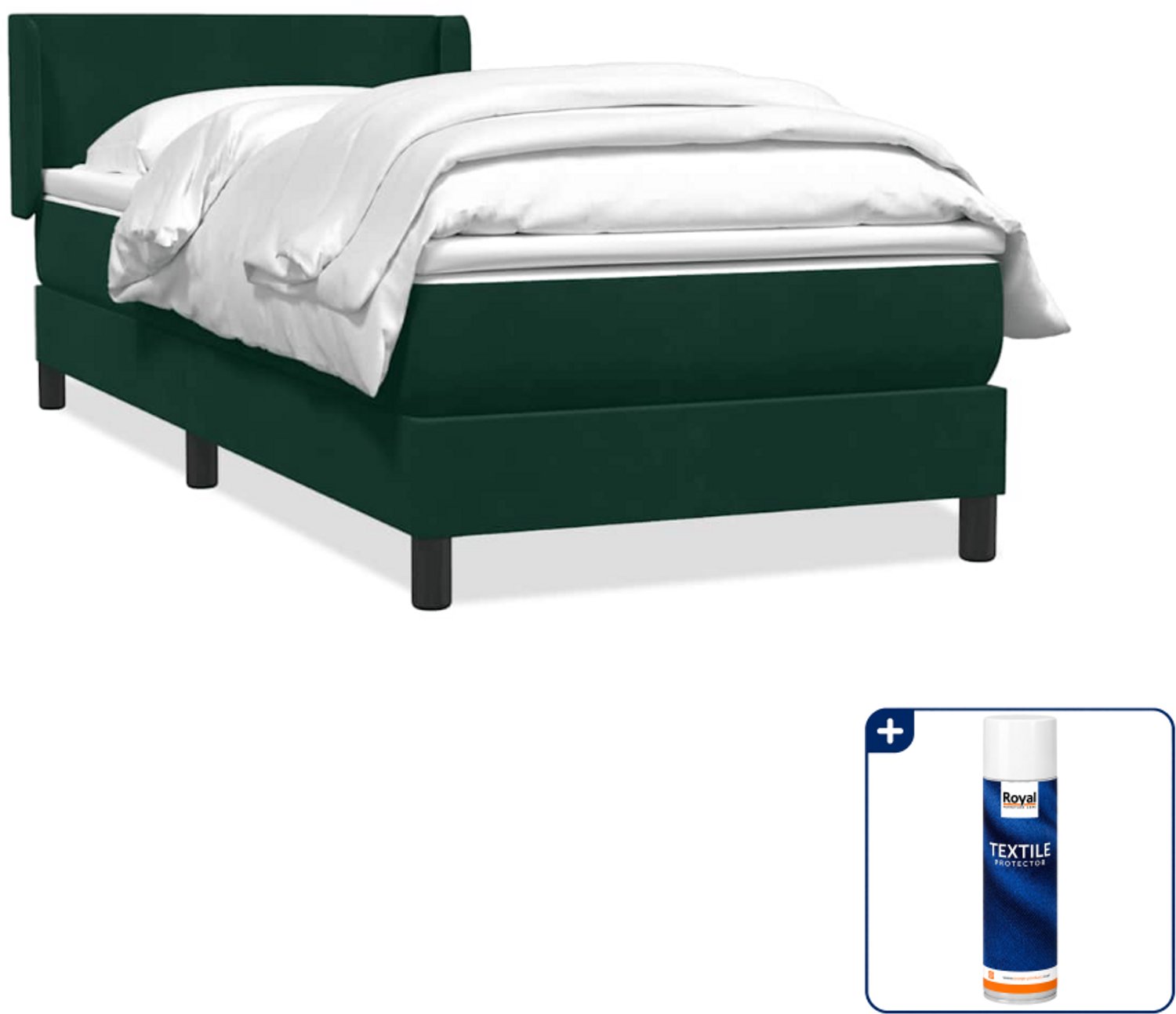 vidaXL boxspring met matras - 80 x 220 cm - fluweel - donkergroen - Inclusief textielbeschermer 500 ml Wit