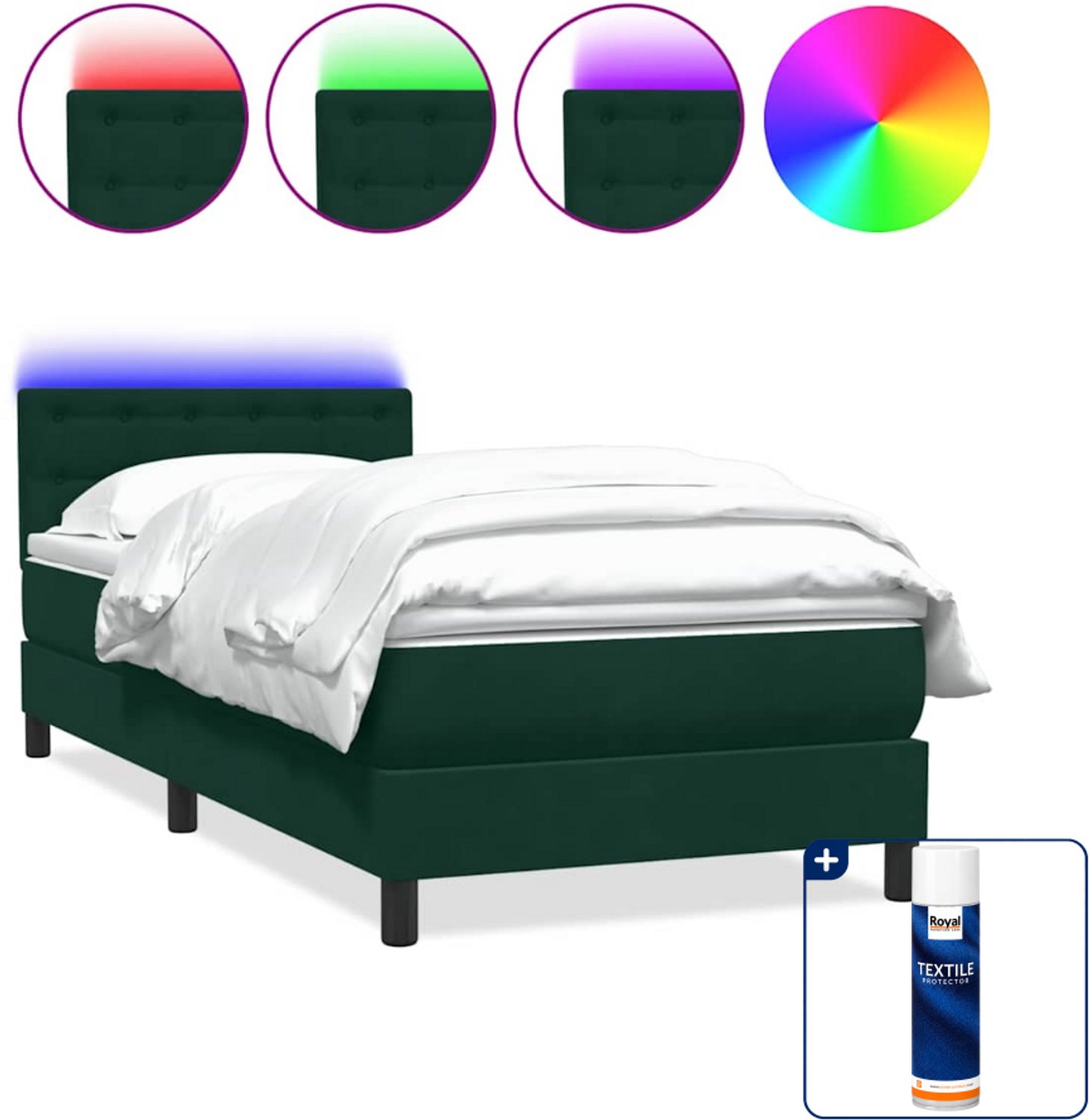 vidaXL boxspring met matras en led - 80 x 220 cm - fluweel - donkergroen - Inclusief textielbeschermer 500 ml Bruin