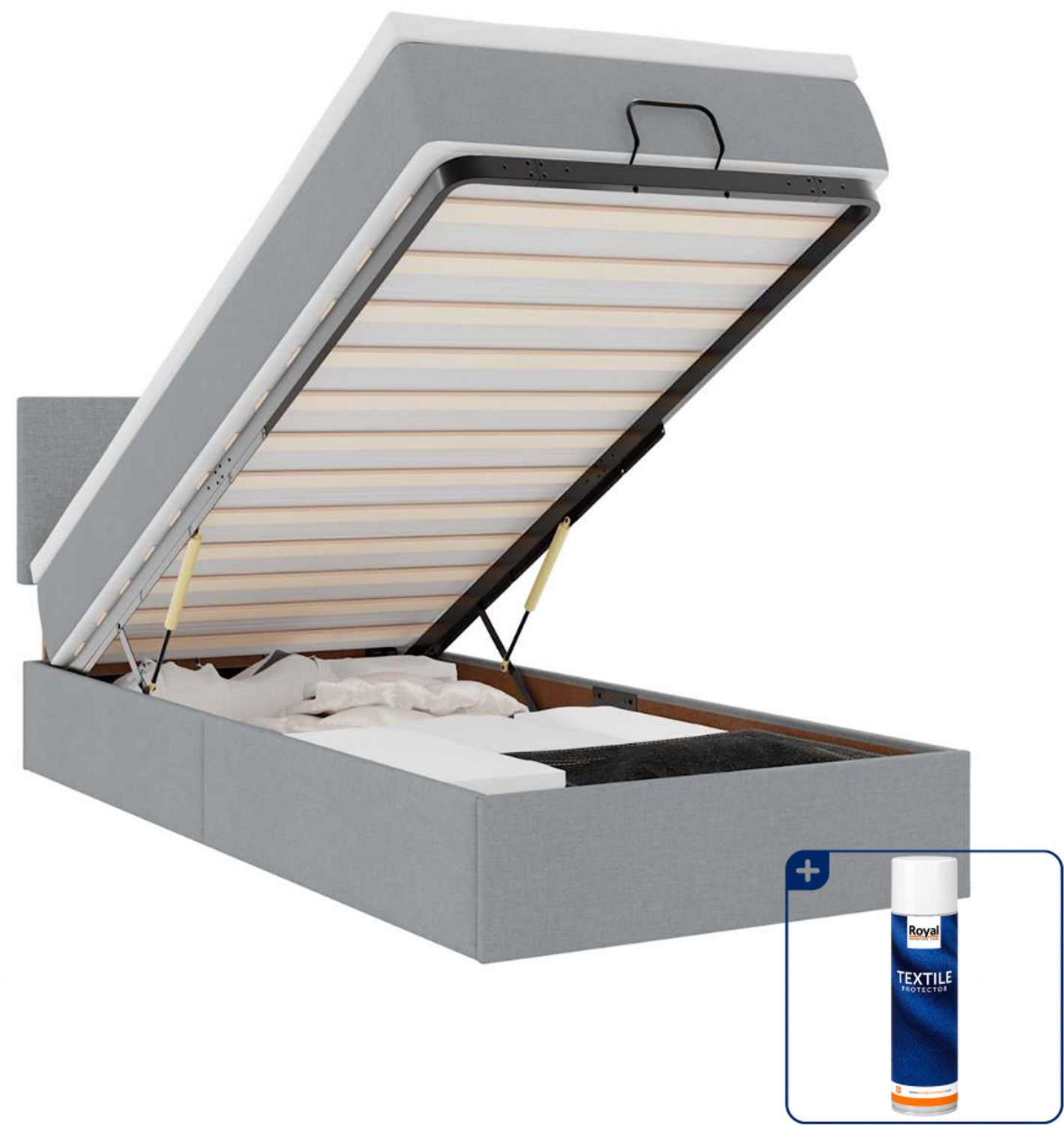 vidaXL ottoman bed met matras - 90 x 190 cm - stof - lichtgrijs - Inclusief textielbeschermer 500 ml
