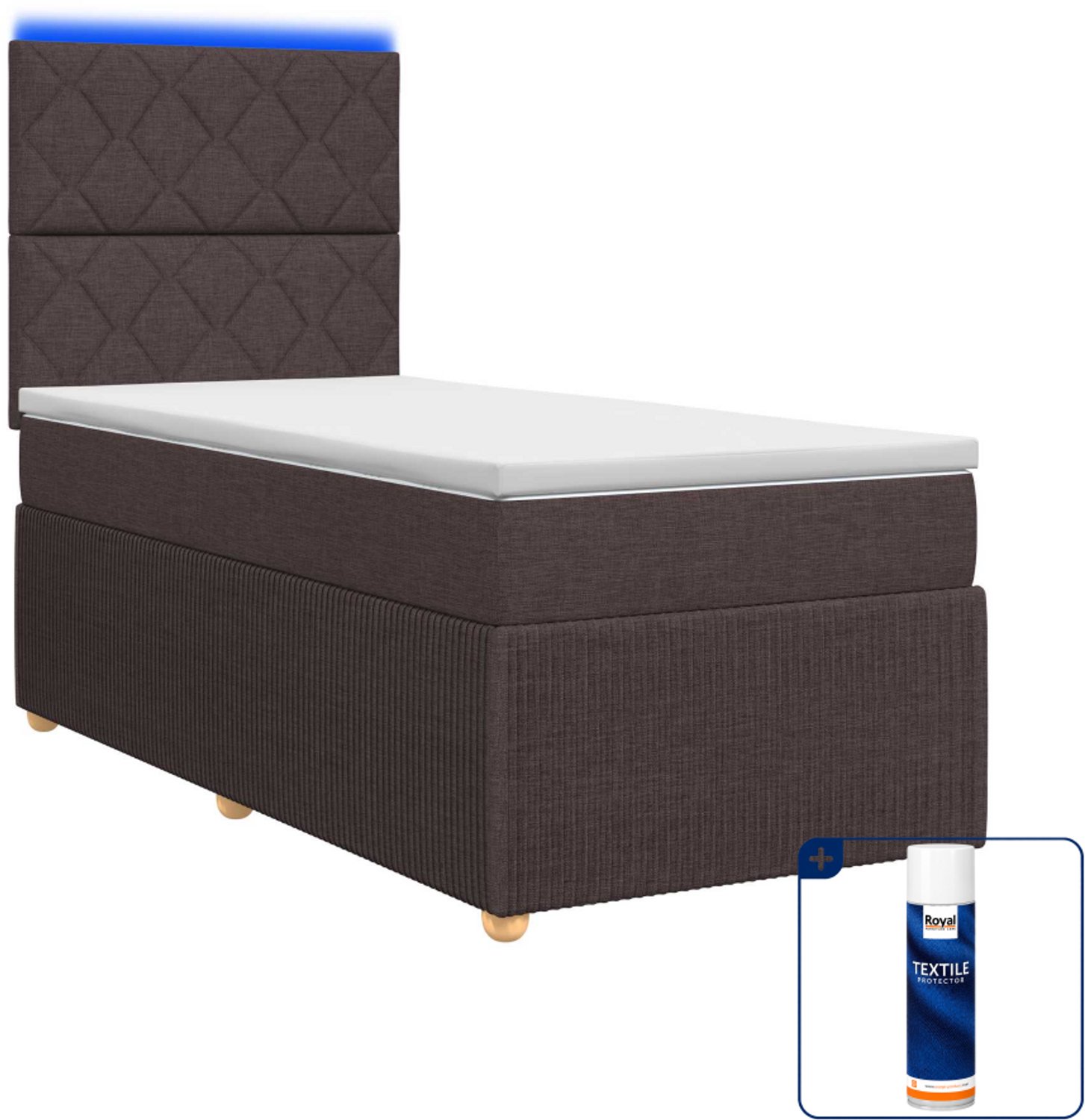 vidaXL LED boxspringbed - 80 x 200 cm - donkerbruin - Inclusief textielbeschermer 500 ml