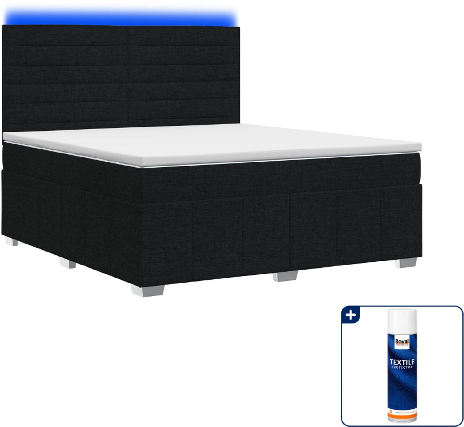 vidaXL LED boxspring - Small double 140 x 200 cm - zwart - Inclusief textielbeschermer 500 ml
