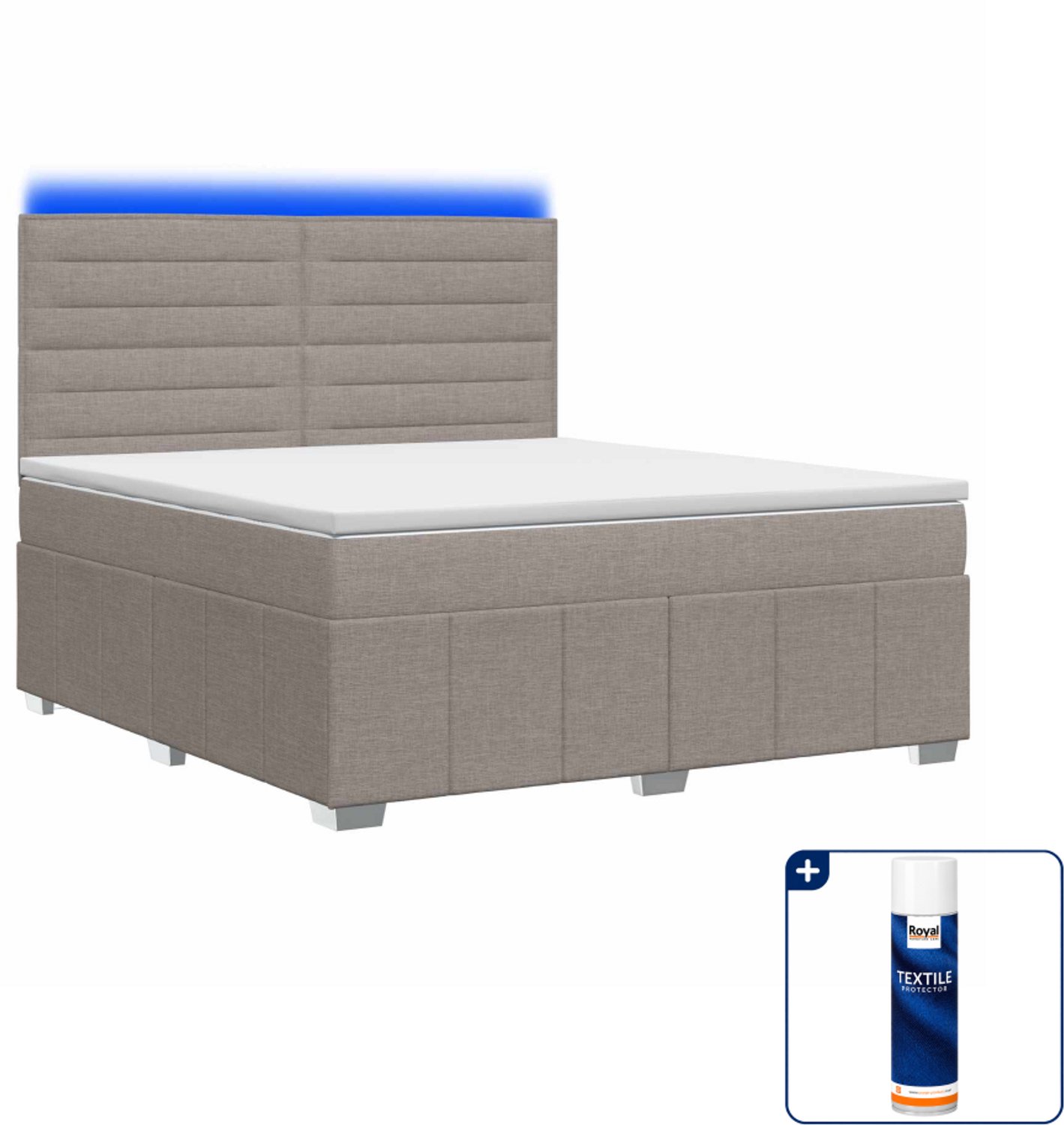 vidaXL LED Boxspring Kingsize - 180 x 200 cm - Taupe - Inclusief textielbeschermer 500 ml