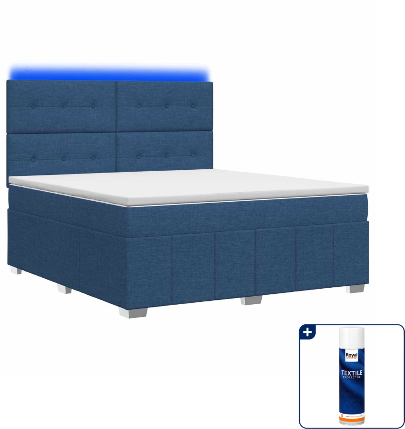 vidaXL Queensize boxspring - 160 x 200 cm - blauw - Inclusief textielbeschermer 500 ml