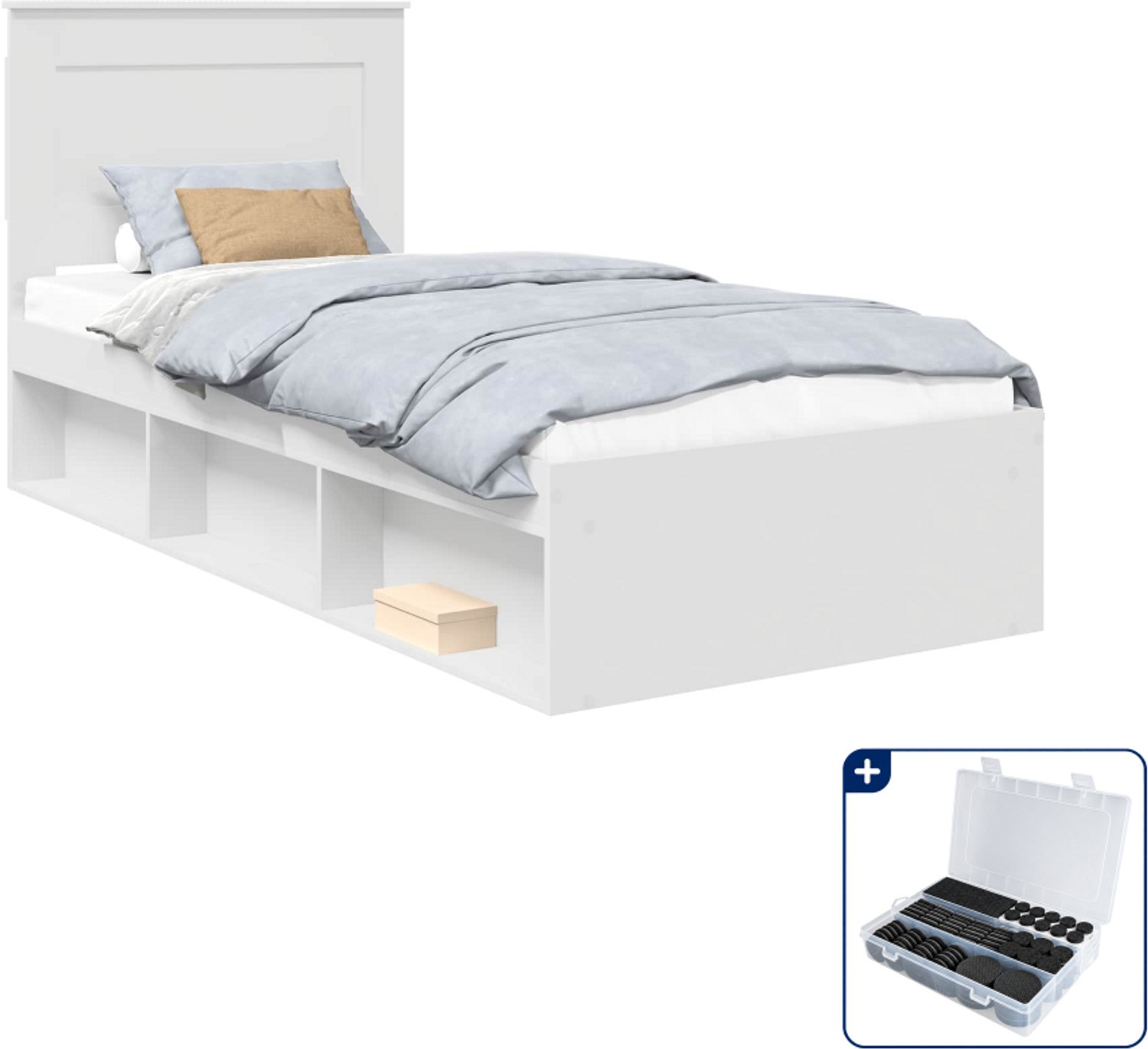 vidaXL bedframe met hoofdeinde - 75 x 190 cm - wit - Inclusief antikrasvilt 177-delig