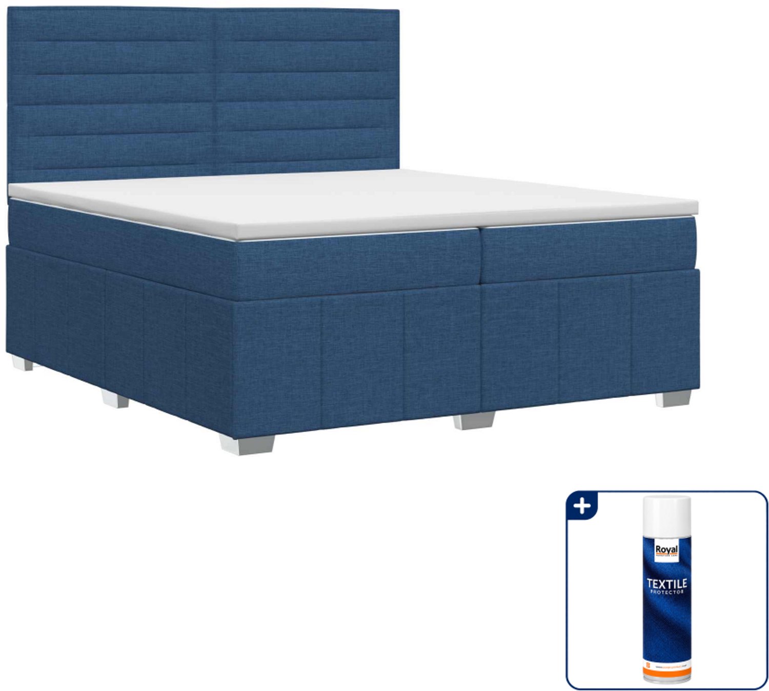 vidaXL boxspringbed - 200 x 200 cm - blauw - Inclusief textielbeschermer 500 ml