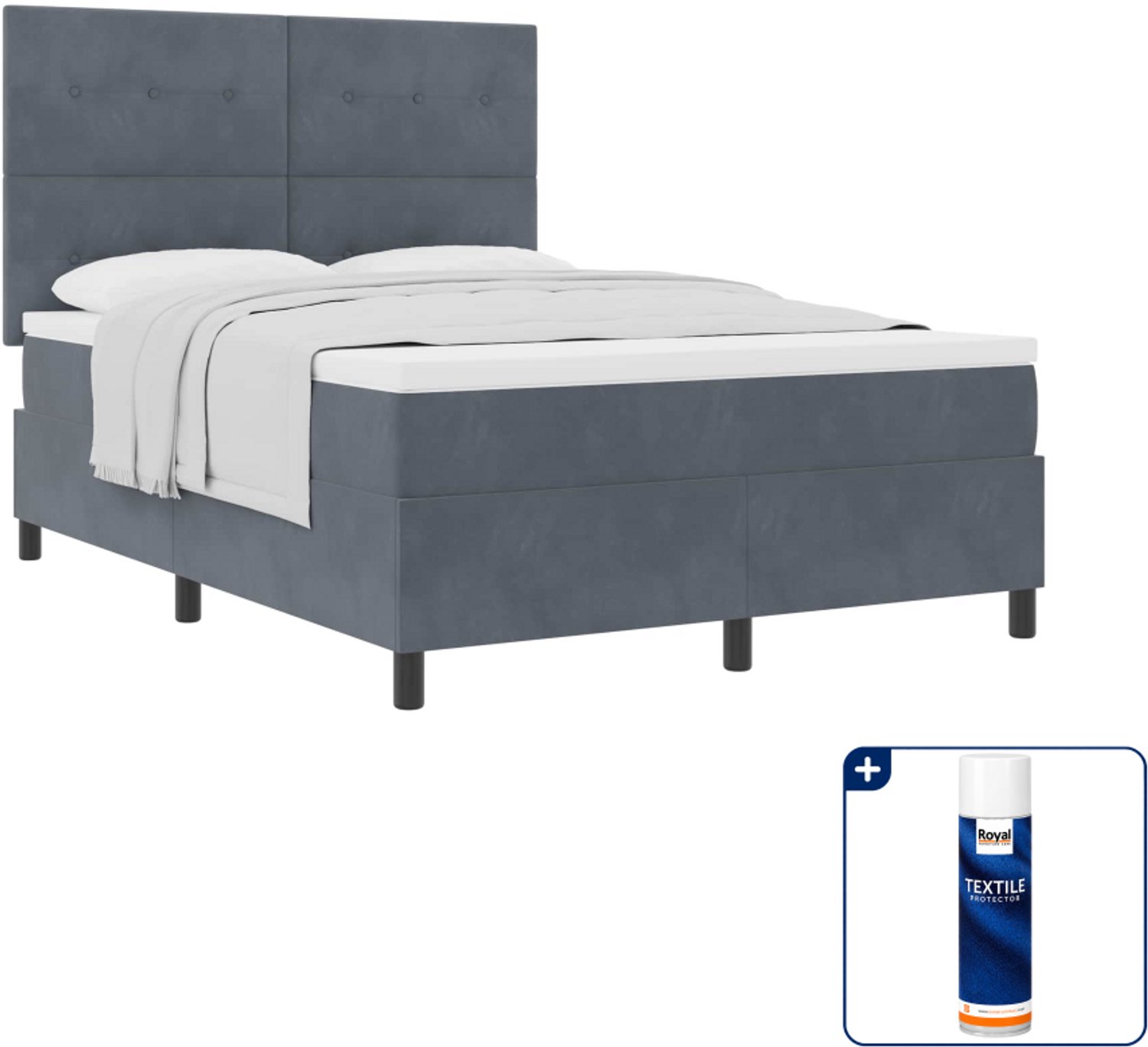 vidaXL boxspringbed Queensize - 160 x 200 cm - donkergrijs - Inclusief textielbeschermer 500 ml