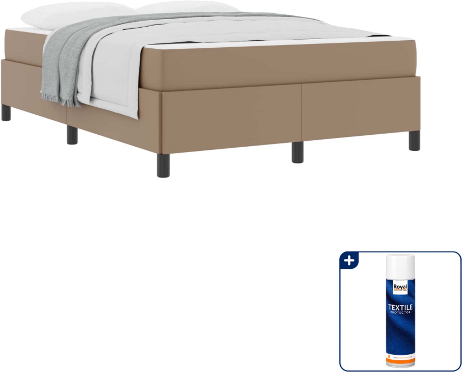 vidaXL bed met matras - small double 140 x 200 cm - stof - cappuccino - Inclusief textielbeschermer 500 ml Bruin