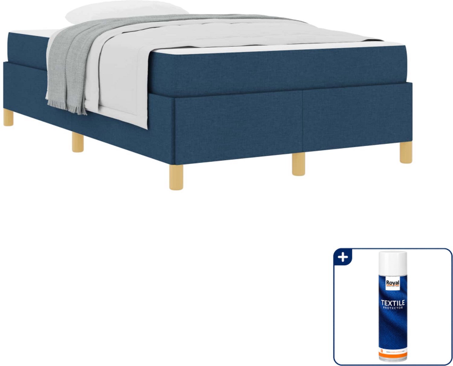 vidaXL bedframe - 120 x 190 cm - stof - blauw - Inclusief textielbeschermer 500 ml Lichtgrijs