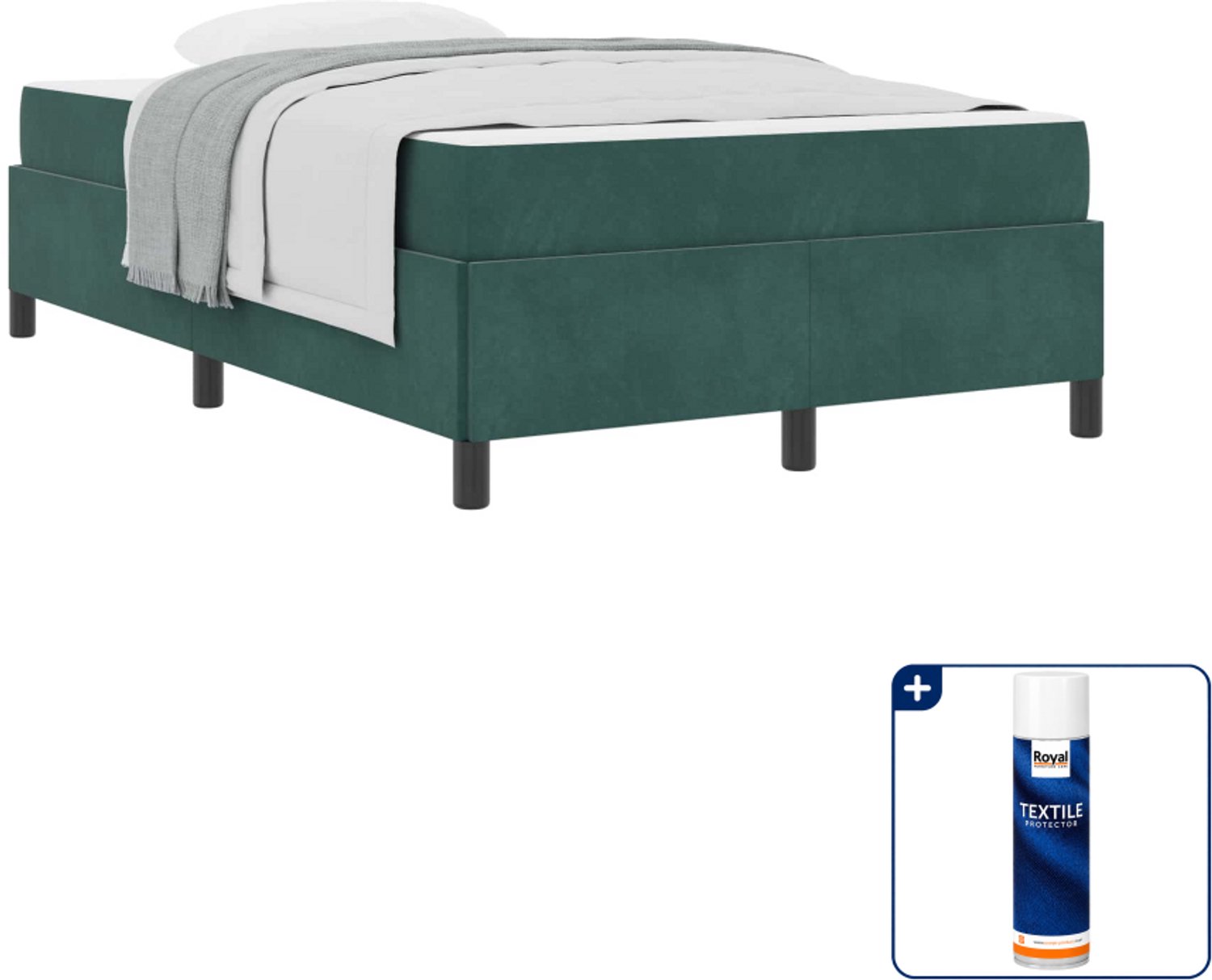 vidaXL bed met matras - 120 x 190 cm - bewerkt hout - donkergroen - Inclusief textielbeschermer 500 ml Grijs