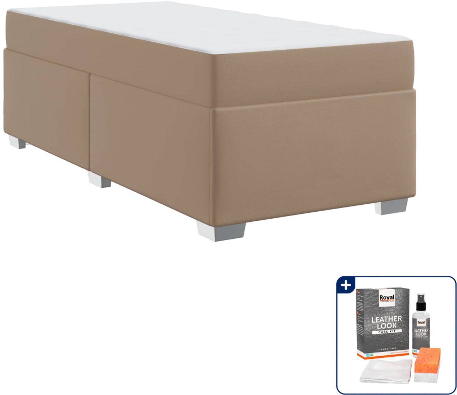 vidaXL Bed met matras - 90 x 200 cm - cappuccino - Inclusief onderhoudsset voor kunstleer 150 ml Grijs