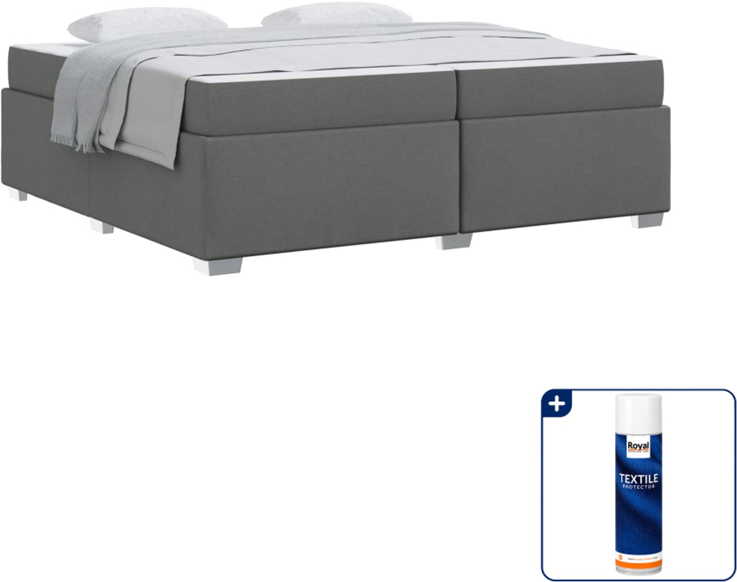 vidaXL bed met matras 200 x 200 cm - stof - donkergrijs - Inclusief textielbeschermer 500 ml Bruin