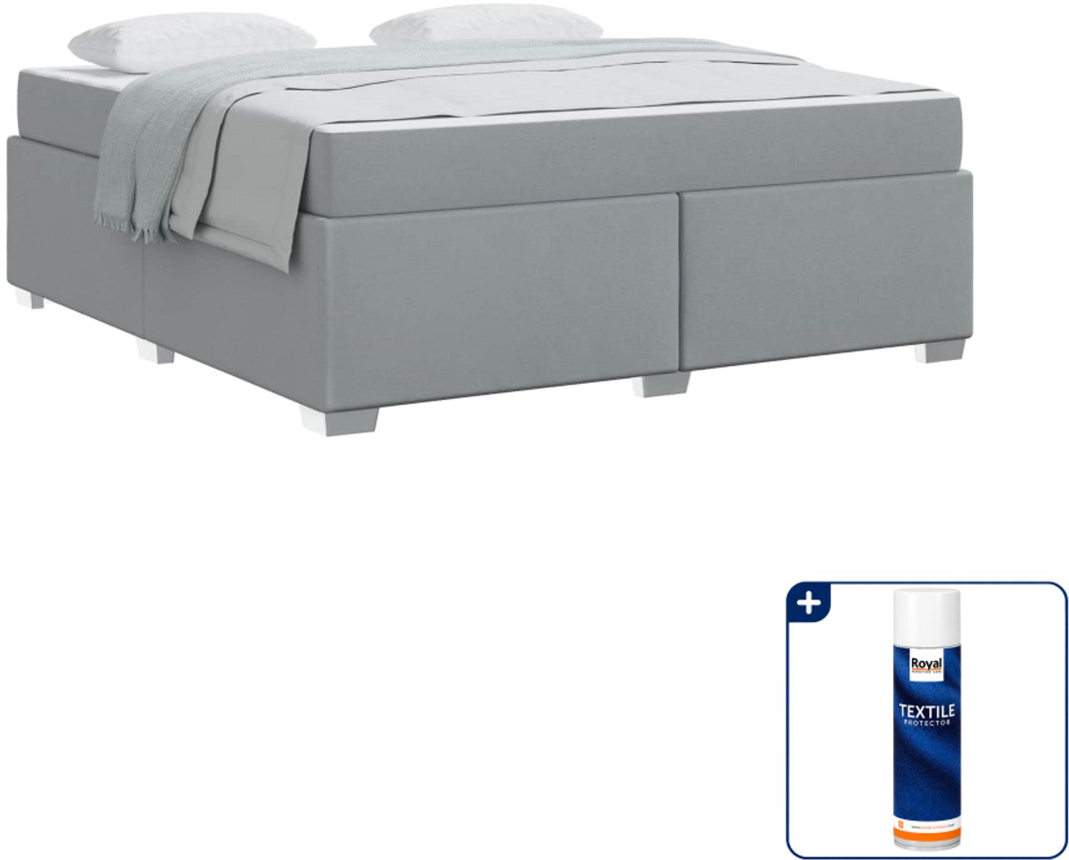 vidaXL Bedframe met matras - Super kingsize - 180 x 200 cm - Lichtgrijs - Inclusief textielbeschermer 500 ml Wit