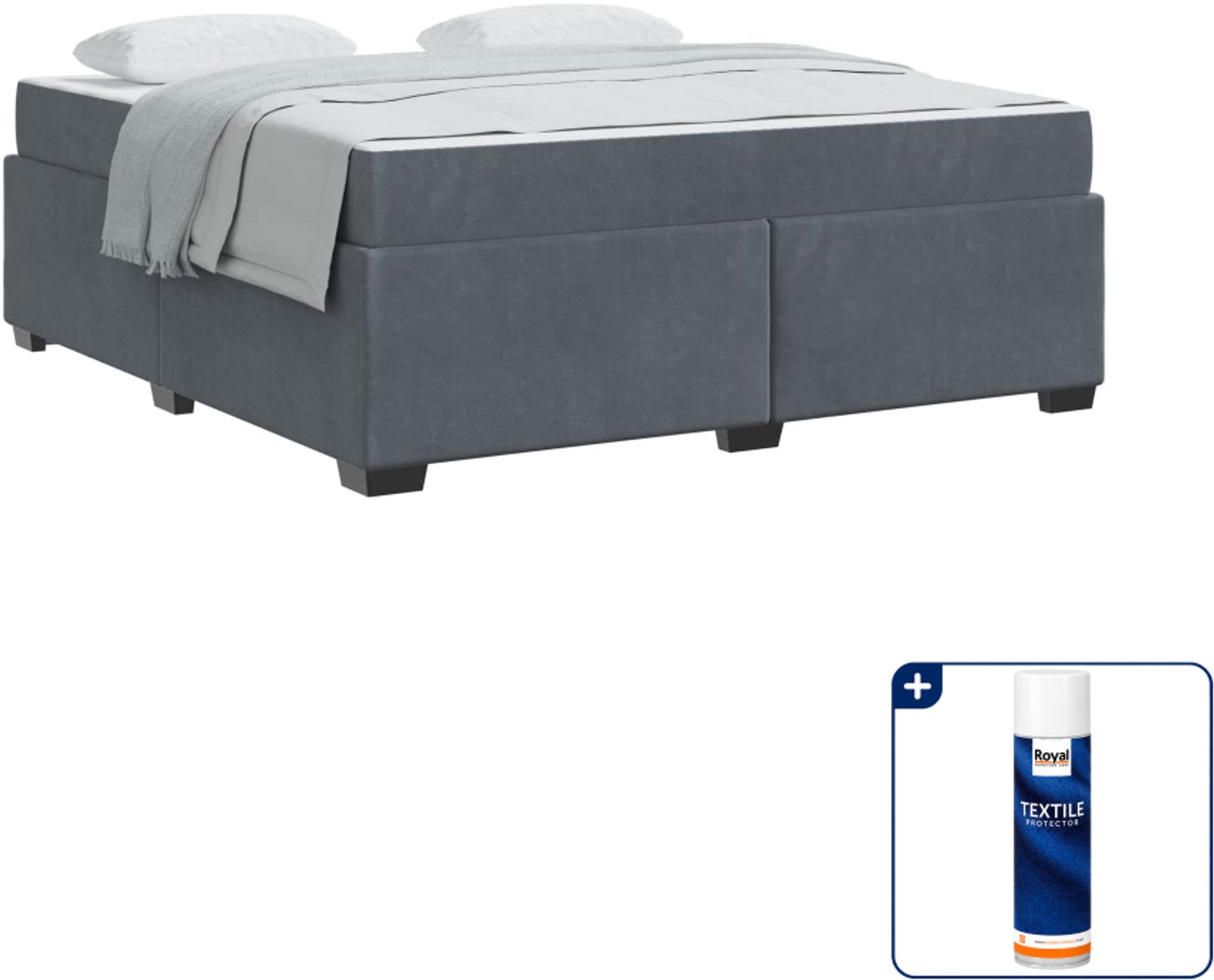 vidaXL Bedframe met matras - Kingsize - 180 x 200 cm - Donkergrijs - Inclusief textielbeschermer 500 ml