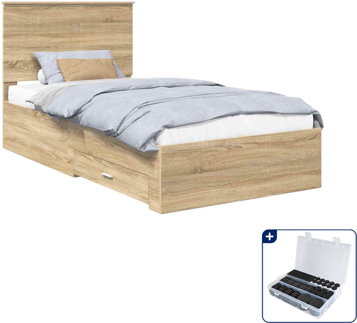 vidaXL bedframe - 100 x 200 cm - bewerkt hout - sonoma eiken - Inclusief antikrasvilt 177-delig Grijs