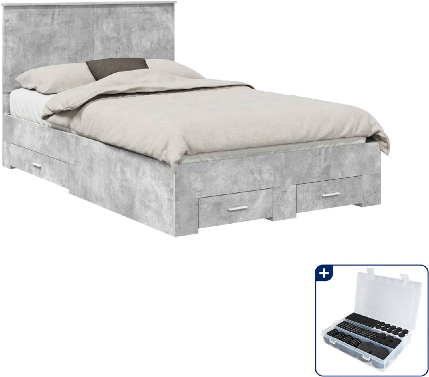 vidaXL bedframe - 120 x 190 cm - bewerkt hout - beton grijs - Inclusief antikrasvilt 177-delig