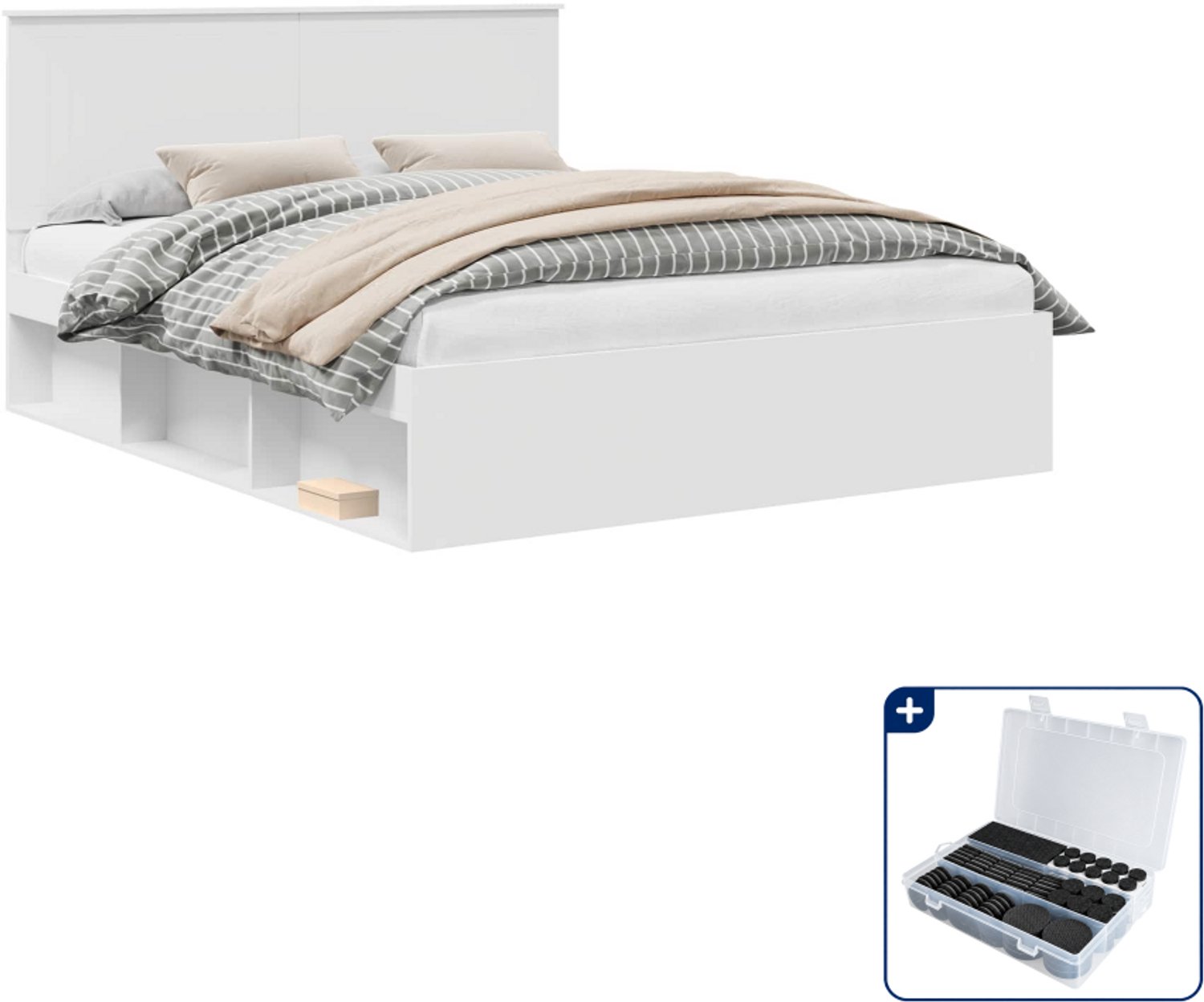 vidaXL Bedframe - Queensize - 160 x 200 cm - wit - Inclusief antikrasvilt 177-delig Grijs