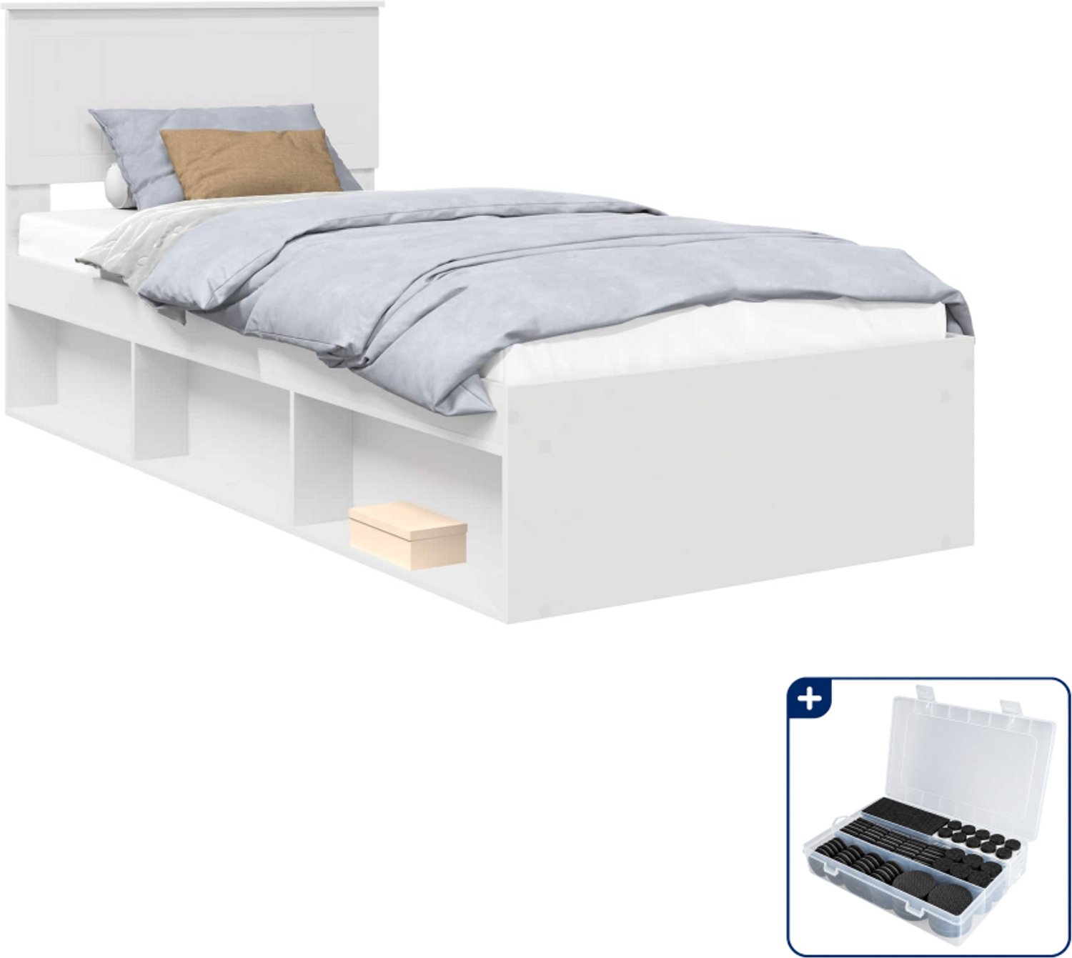 vidaXL bedframe - 90 x 200 cm - wit - Inclusief antikrasvilt 177-delig Grijs