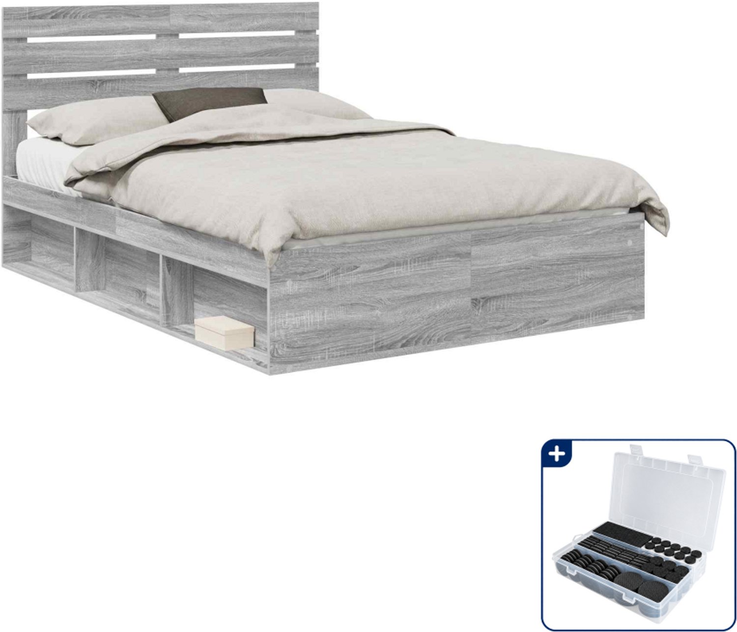 vidaXL bedframe - 150 x 200 cm - grijs sonoma - Inclusief antikrasvilt 177-delig Wit