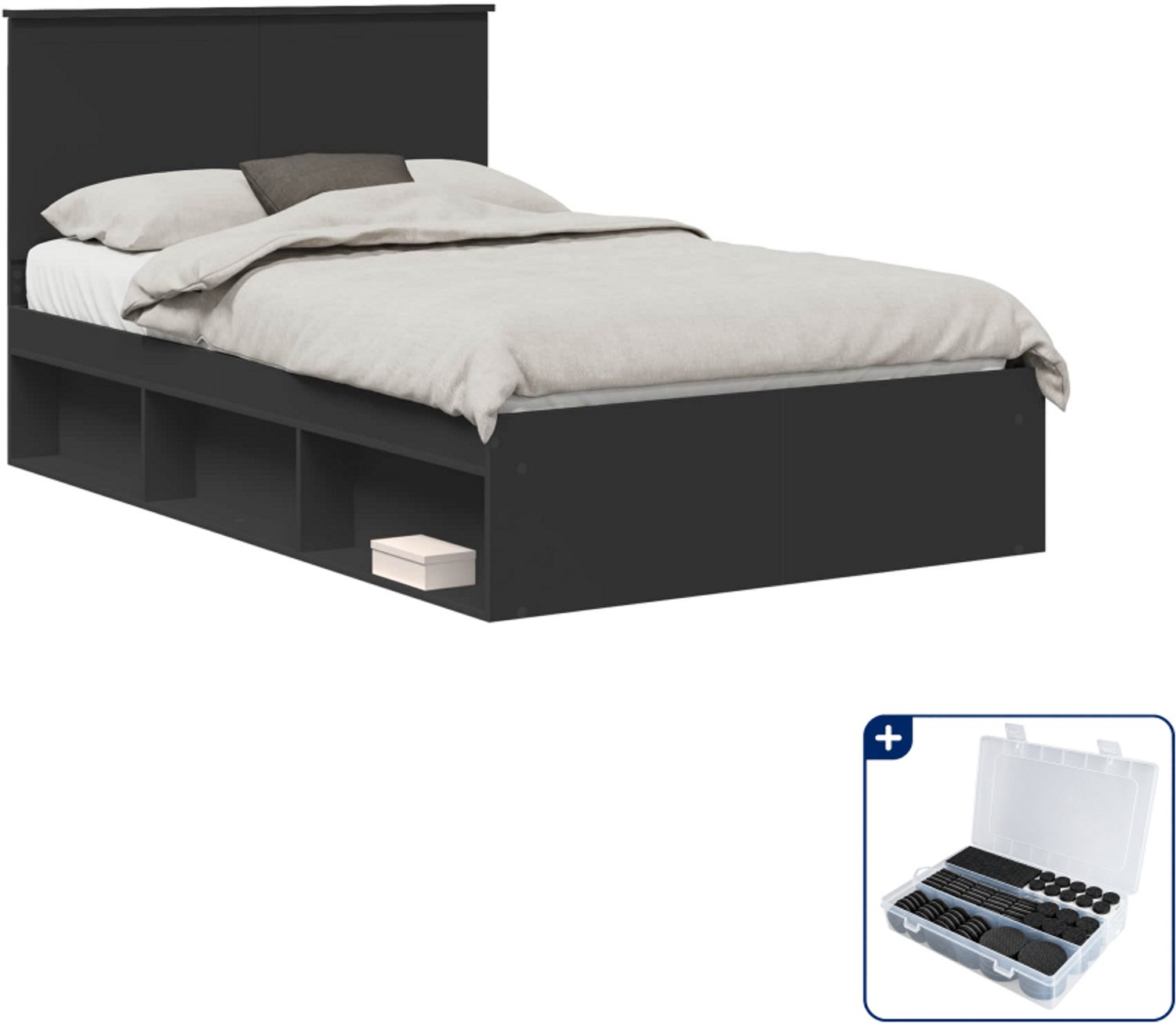 vidaXL bedframe - 120 x 190 cm - bewerkt hout - zwart - Inclusief antikrasvilt 177-delig Bruin