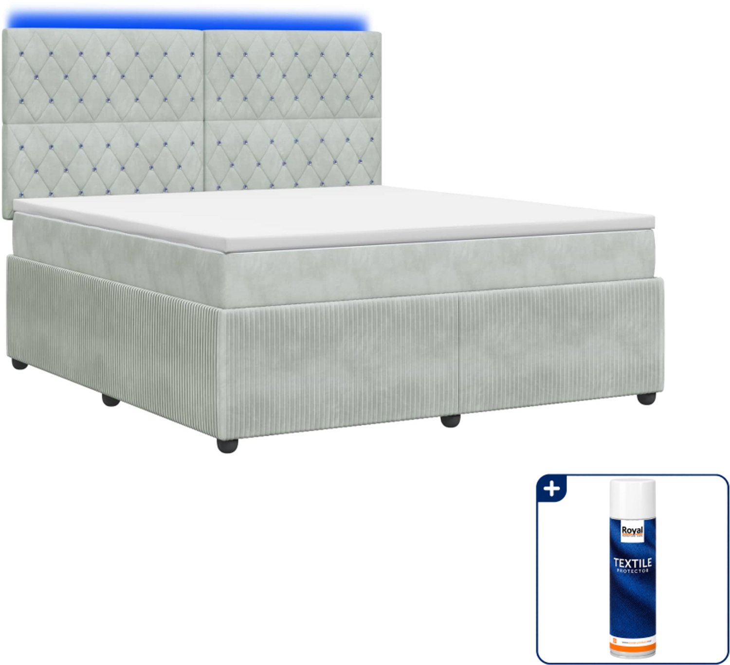 vidaXL LED boxspring met matras Small double 140 x 200 cm - lichtgrijs - Inclusief textielbeschermer 500 ml