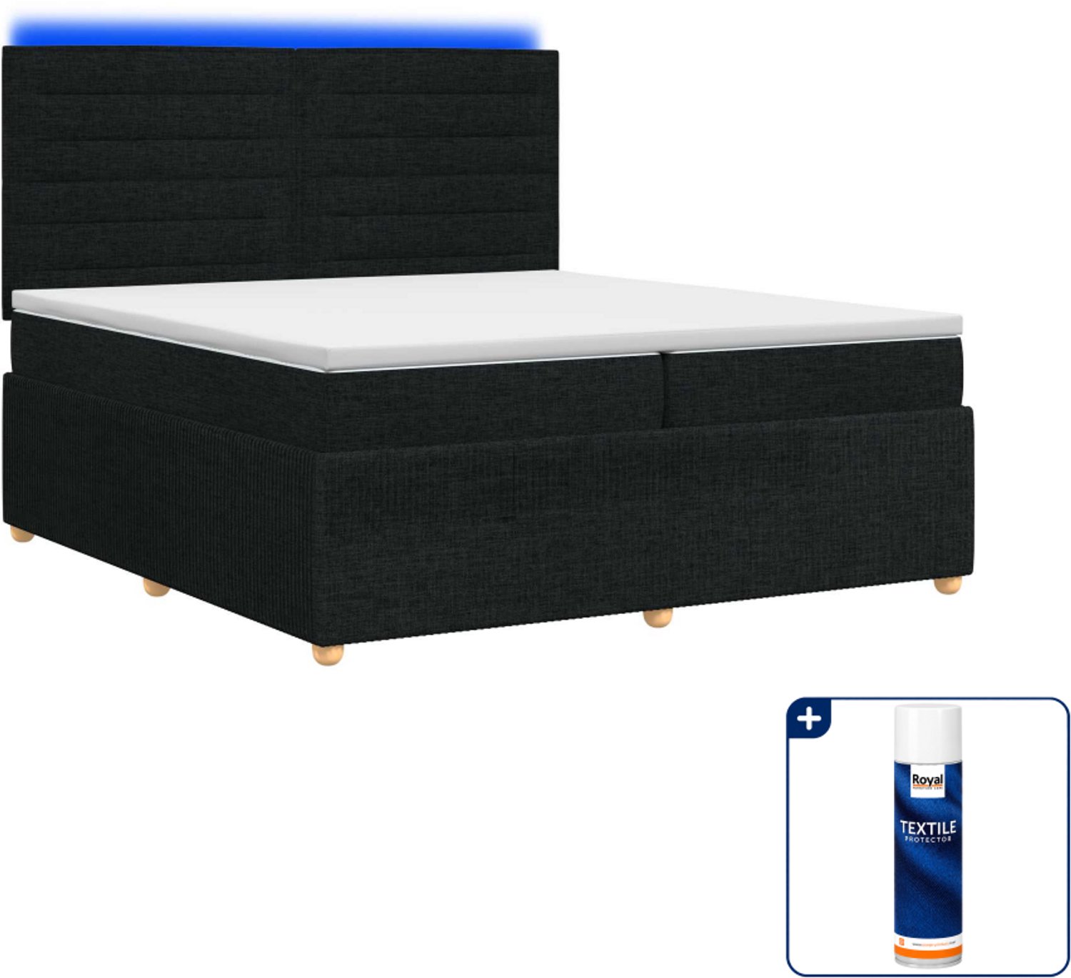vidaXL LED boxspringbed - Super kingsize - 200 x 200 cm - Zwart - Inclusief textielbeschermer 500 ml