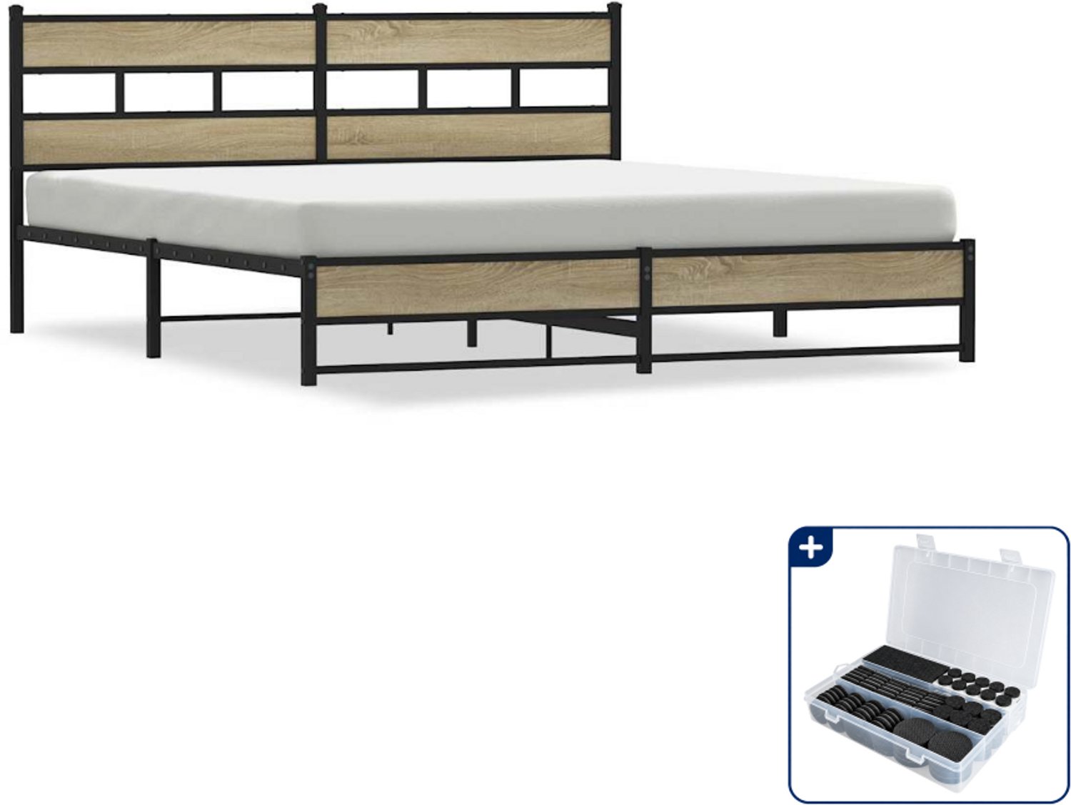 vidaXL Bedframe - Kingsize - 180 x 200 cm - sonoma eiken - Inclusief antikrasvilt 177-delig Bruin