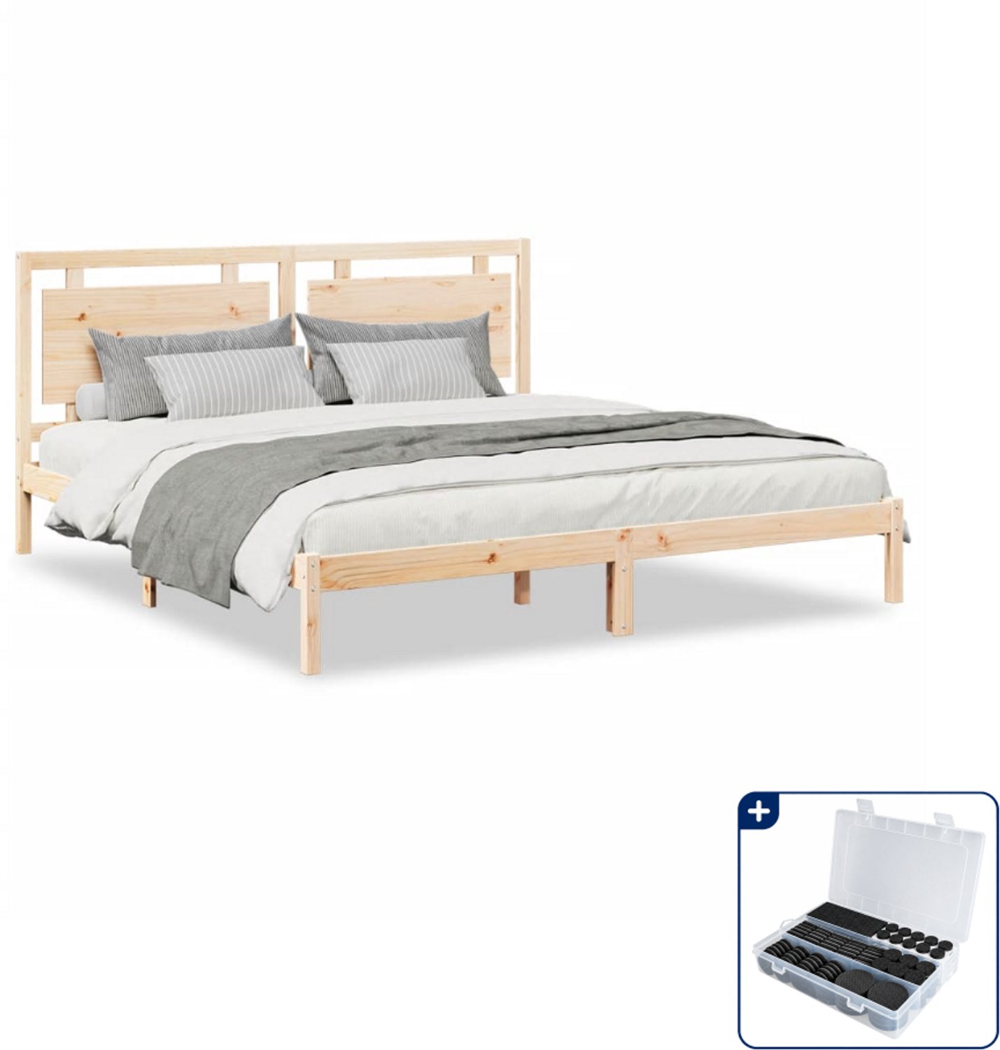 vidaXL bedframe - 200 x 210 cm - massief grenenhout - Inclusief antikrasvilt 177-delig Grijs