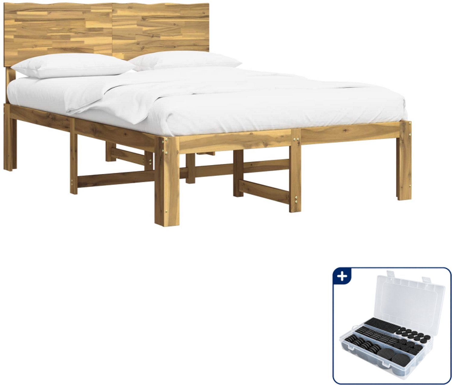 vidaXL bedframe ROSTOCK - 135 x 190 cm - massief acaciahout - wit - Inclusief antikrasvilt 177-delig