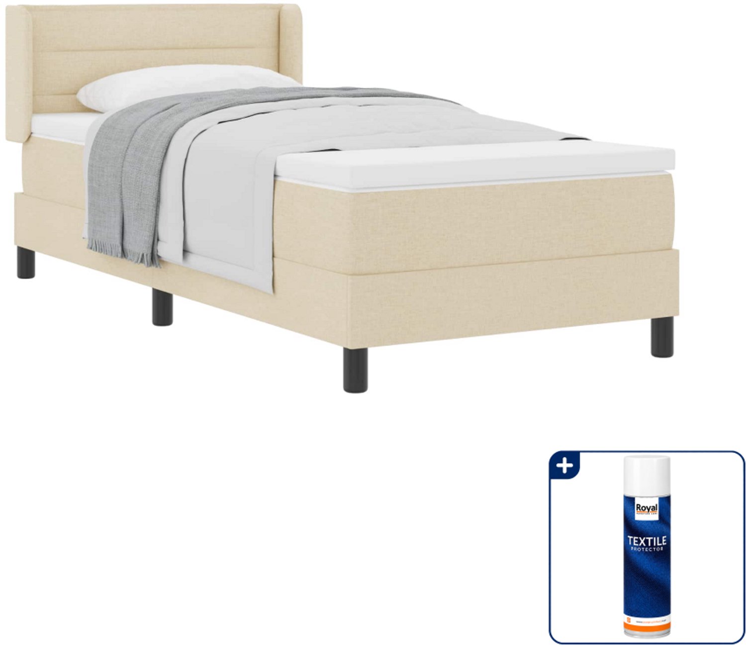 vidaXL boxspringbed - 190 x 90 cm - crème - Inclusief textielbeschermer 500 ml