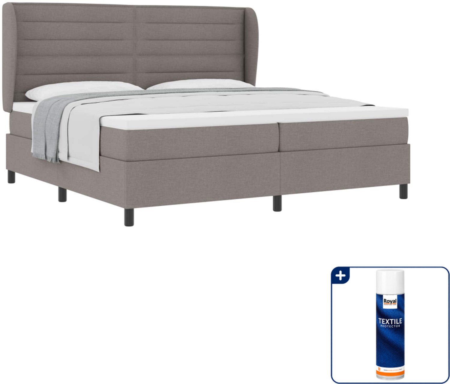 vidaXL boxspring met matras - 200 x 200 cm - stof - taupe - Inclusief textielbeschermer 500 ml