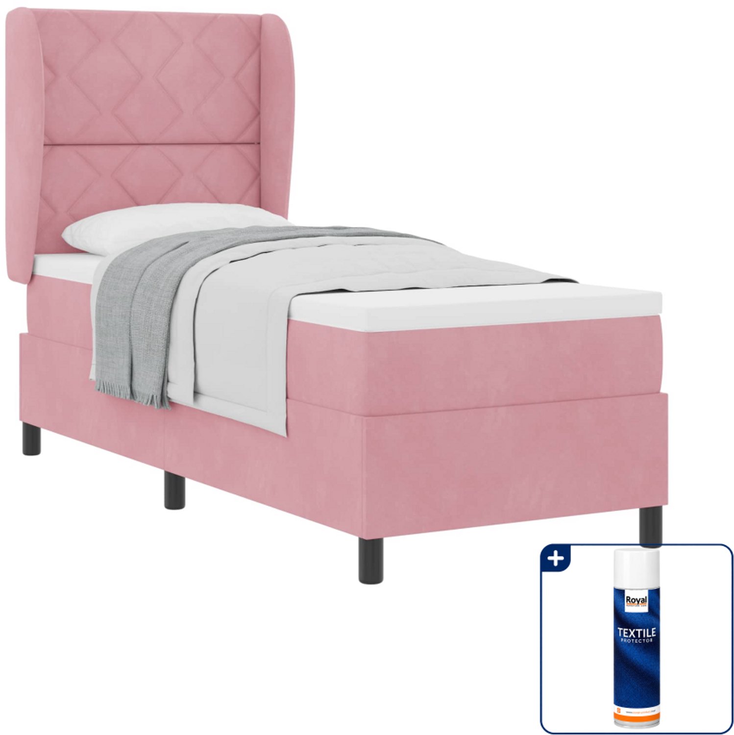 vidaXL boxspringbed - 80 x 200 cm - roze - Inclusief textielbeschermer 500 ml
