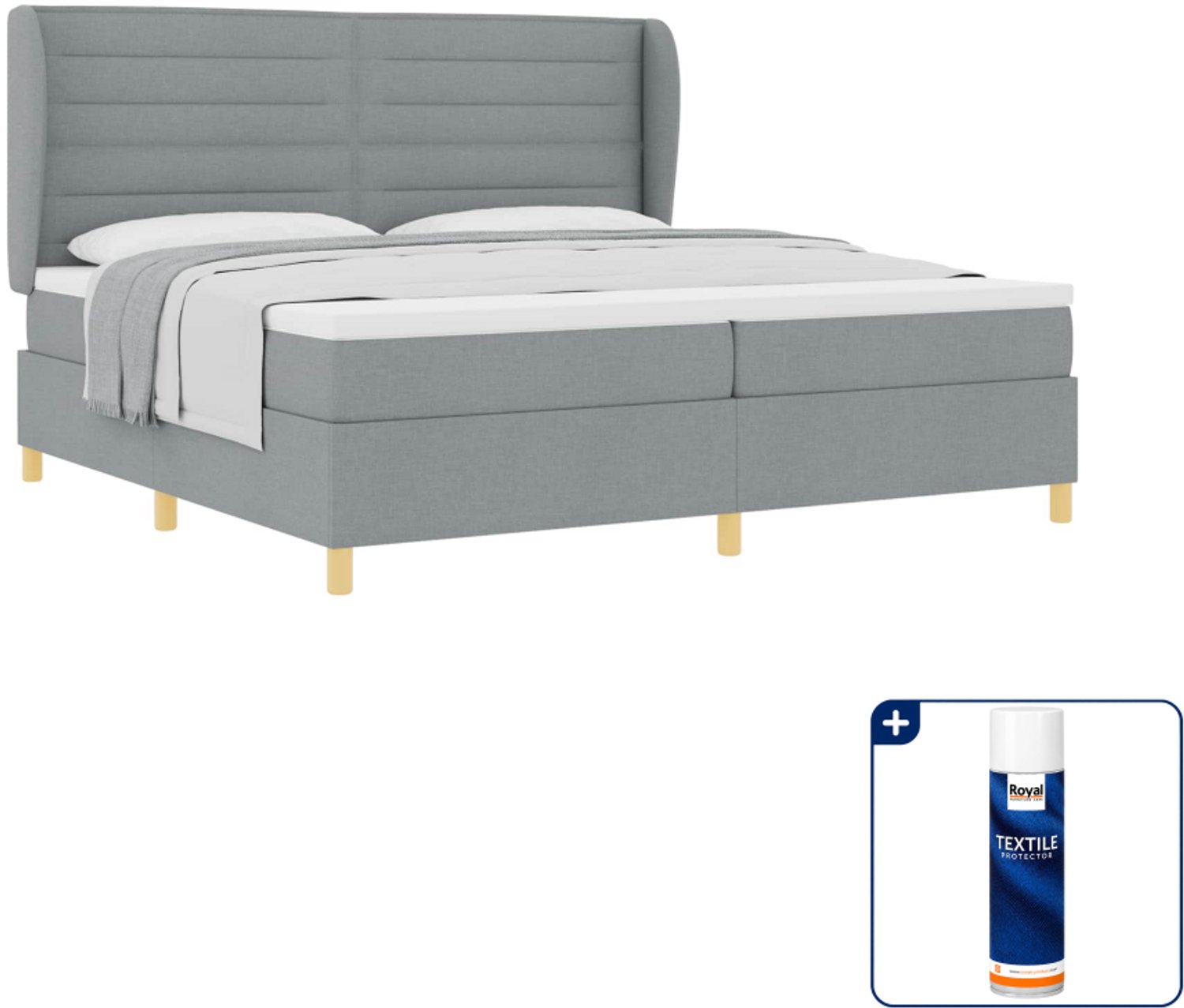vidaXL Boxspringbed met matras - Super kingsize - 200 x 200 cm - Lichtgrijs - Inclusief textielbeschermer 500 ml