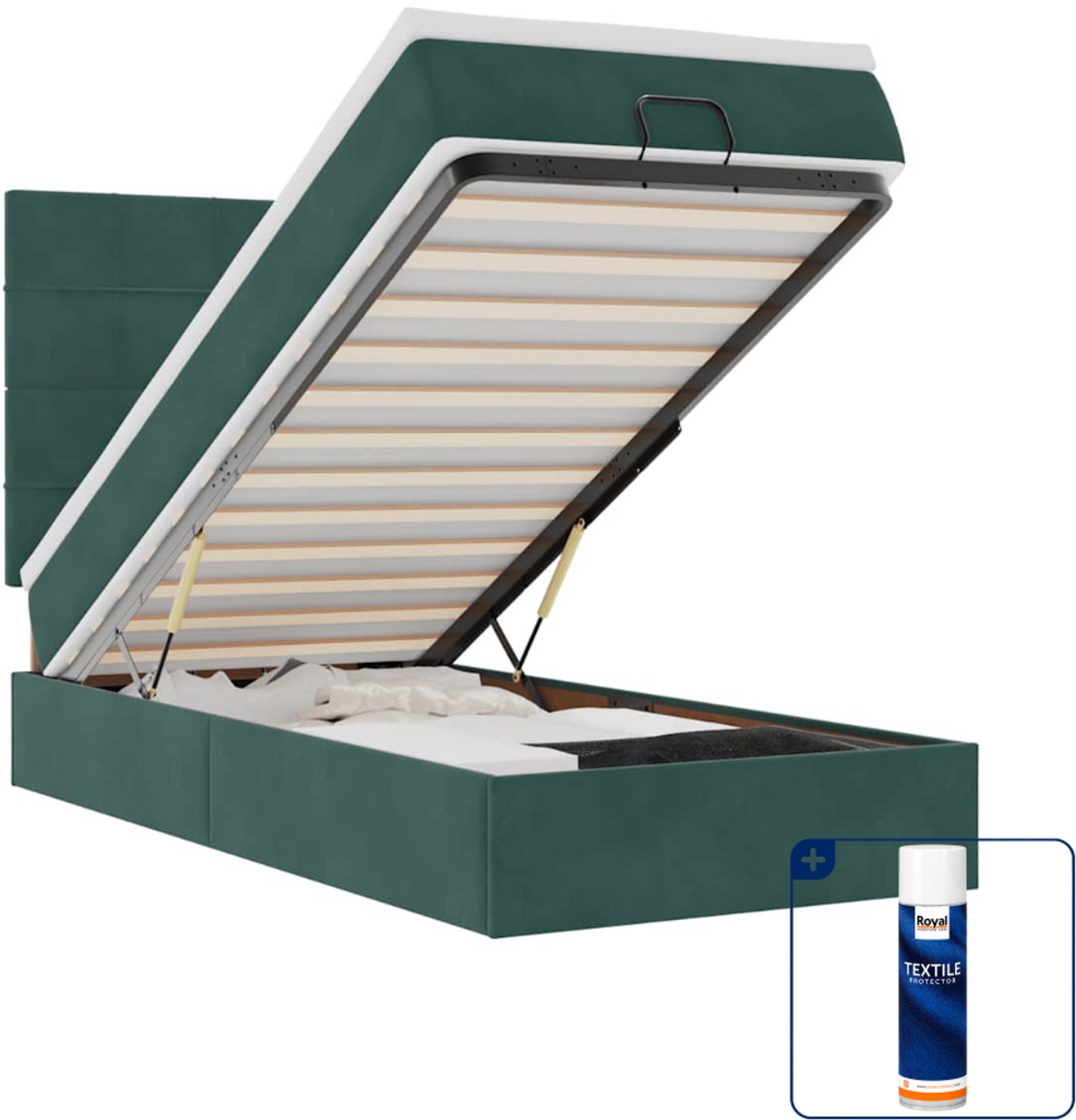 vidaXL ottoman bed met matrassen en led - 90 x 200 cm - donkergroen - Inclusief textielbeschermer 500 ml