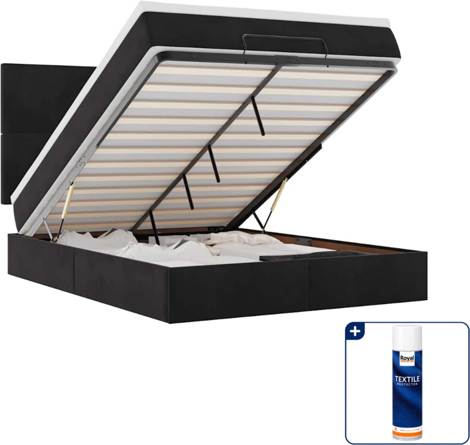 vidaXL Ottoman bed Small double - 140 x 200 cm - fluweel - zwart - Inclusief textielbeschermer 500 ml Grijs