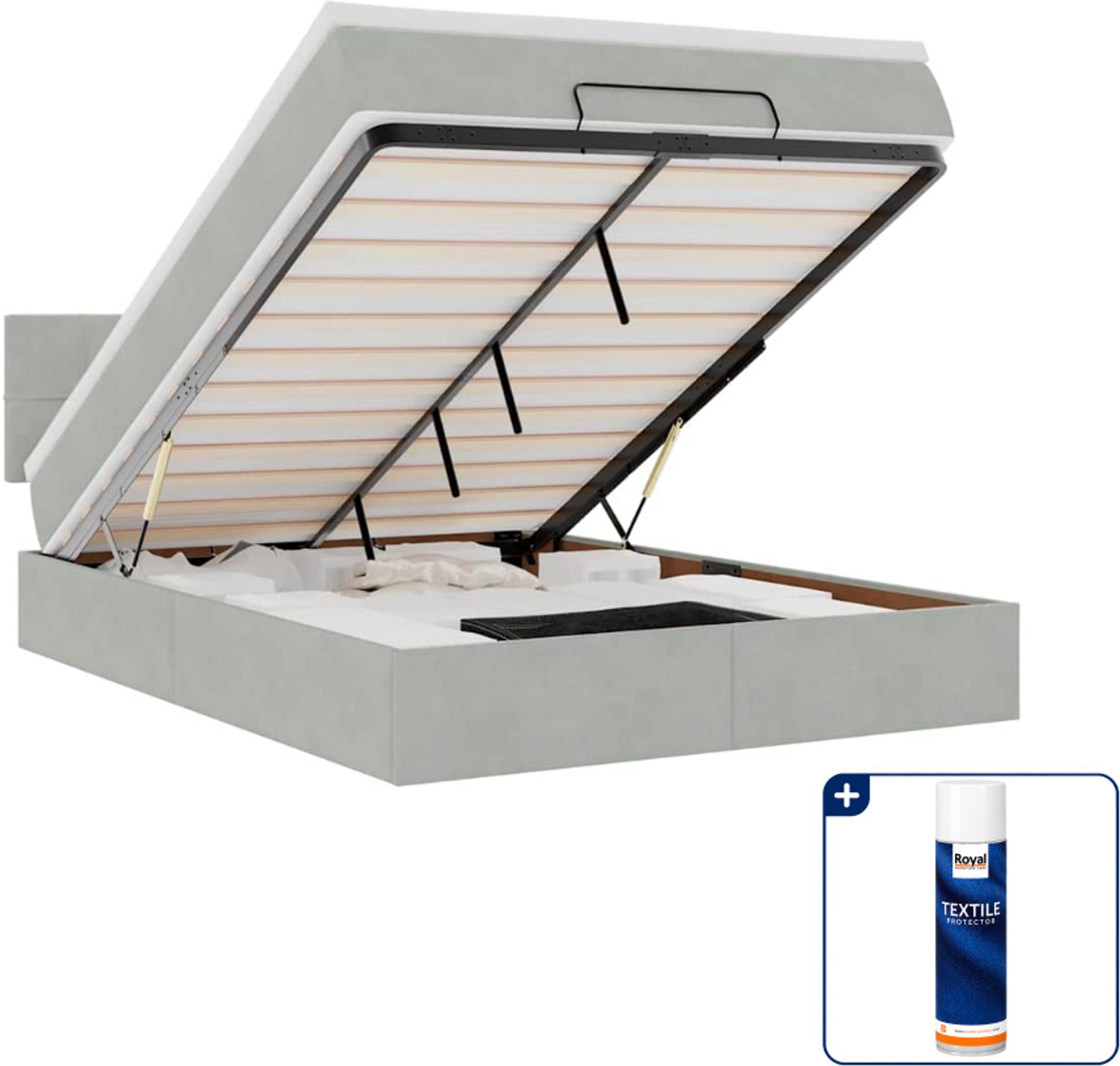 vidaXL ottoman bed met matras - 140 x 190 cm - fluweel - lichtgrijs - Inclusief textielbeschermer 500 ml