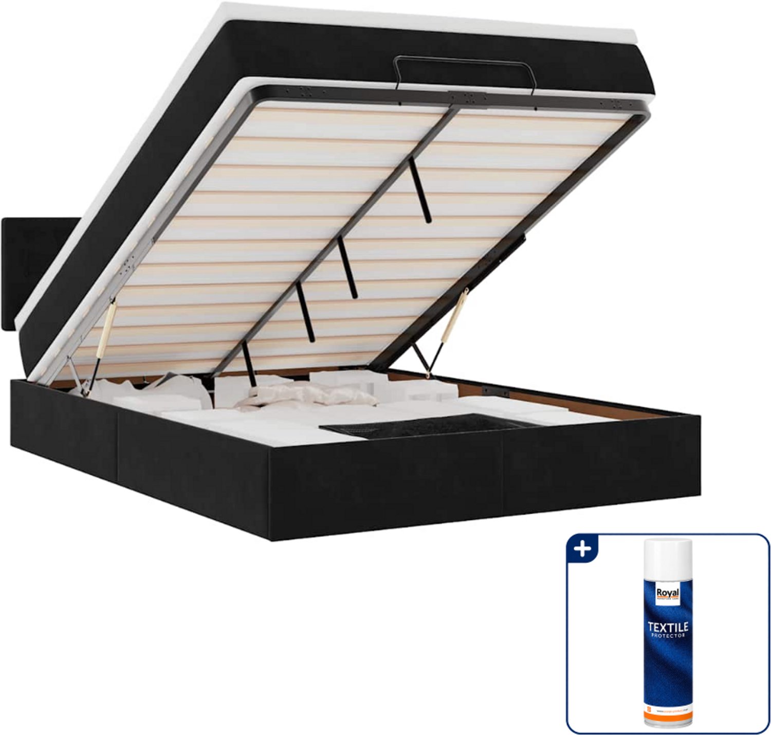 vidaXL ottoman bed met matras - Small double - 140 x 200 cm - zwart - Inclusief textielbeschermer 500 ml Grijs