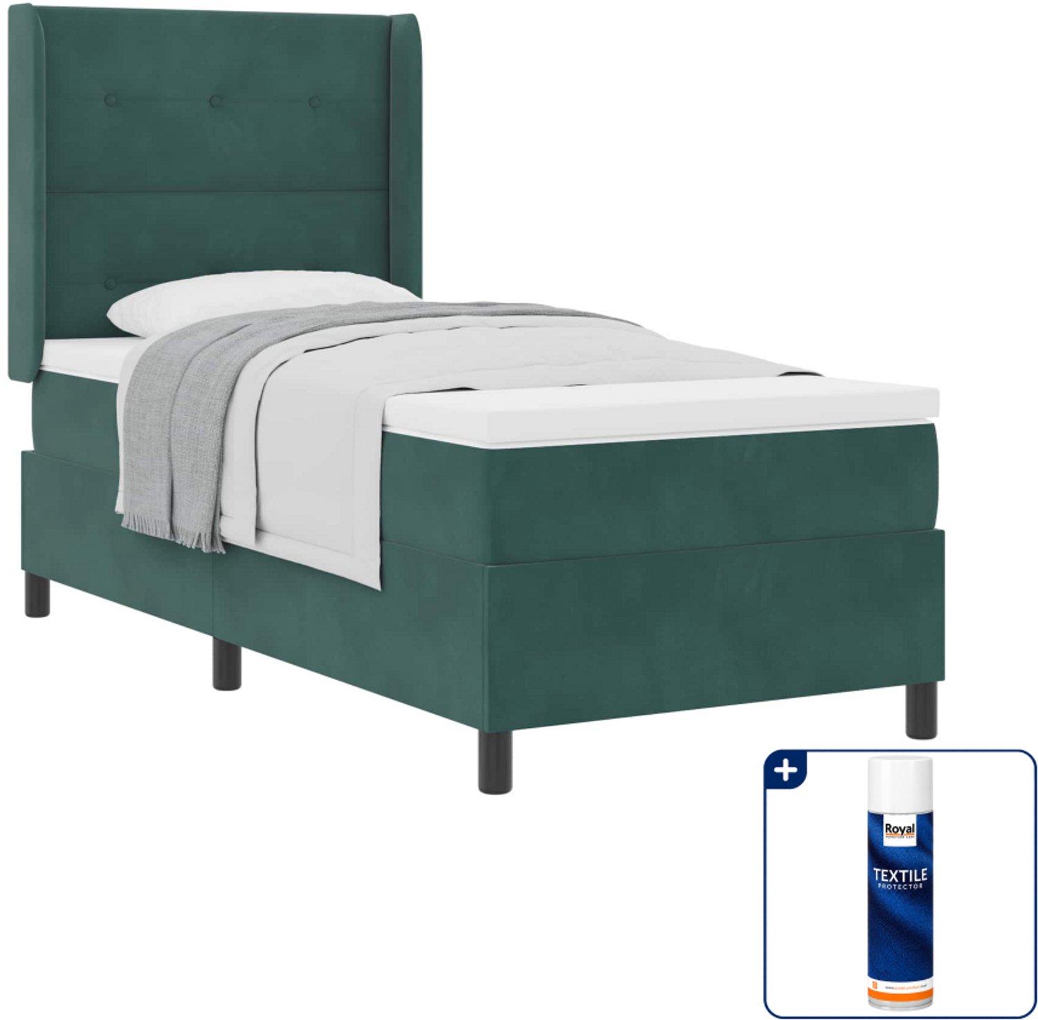 vidaXL boxspringbed - 80 x 200 cm - fluweel - donkergroen - Inclusief textielbeschermer 500 ml